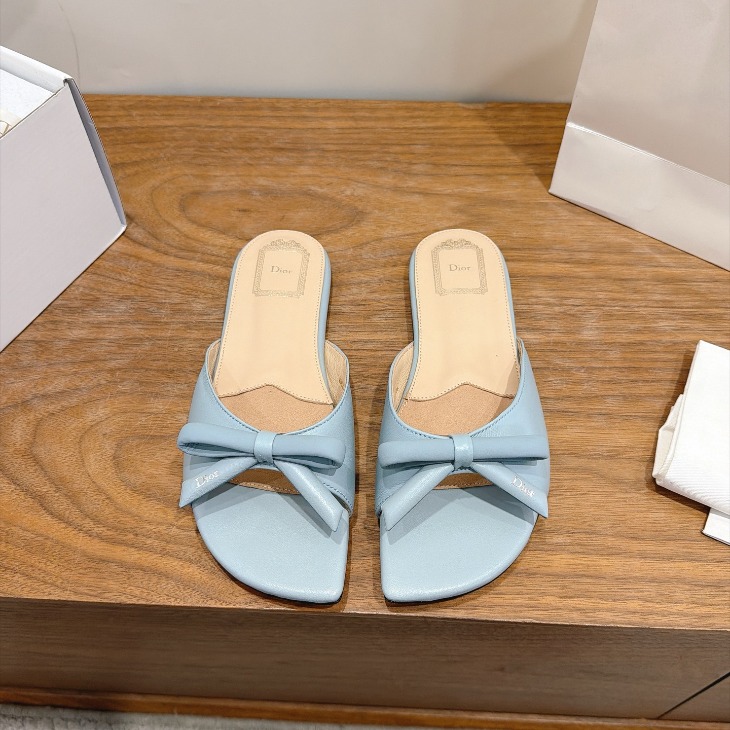 Blue Bow Slide Sandals