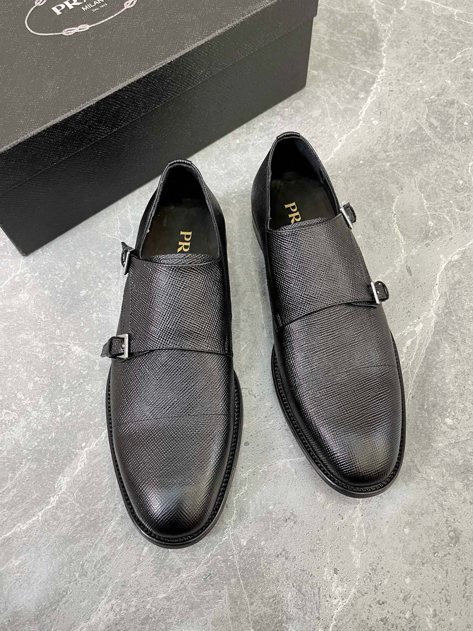 Prada Shoes Loafers Men Calfskin Cowhide Genuine Leather Rubber