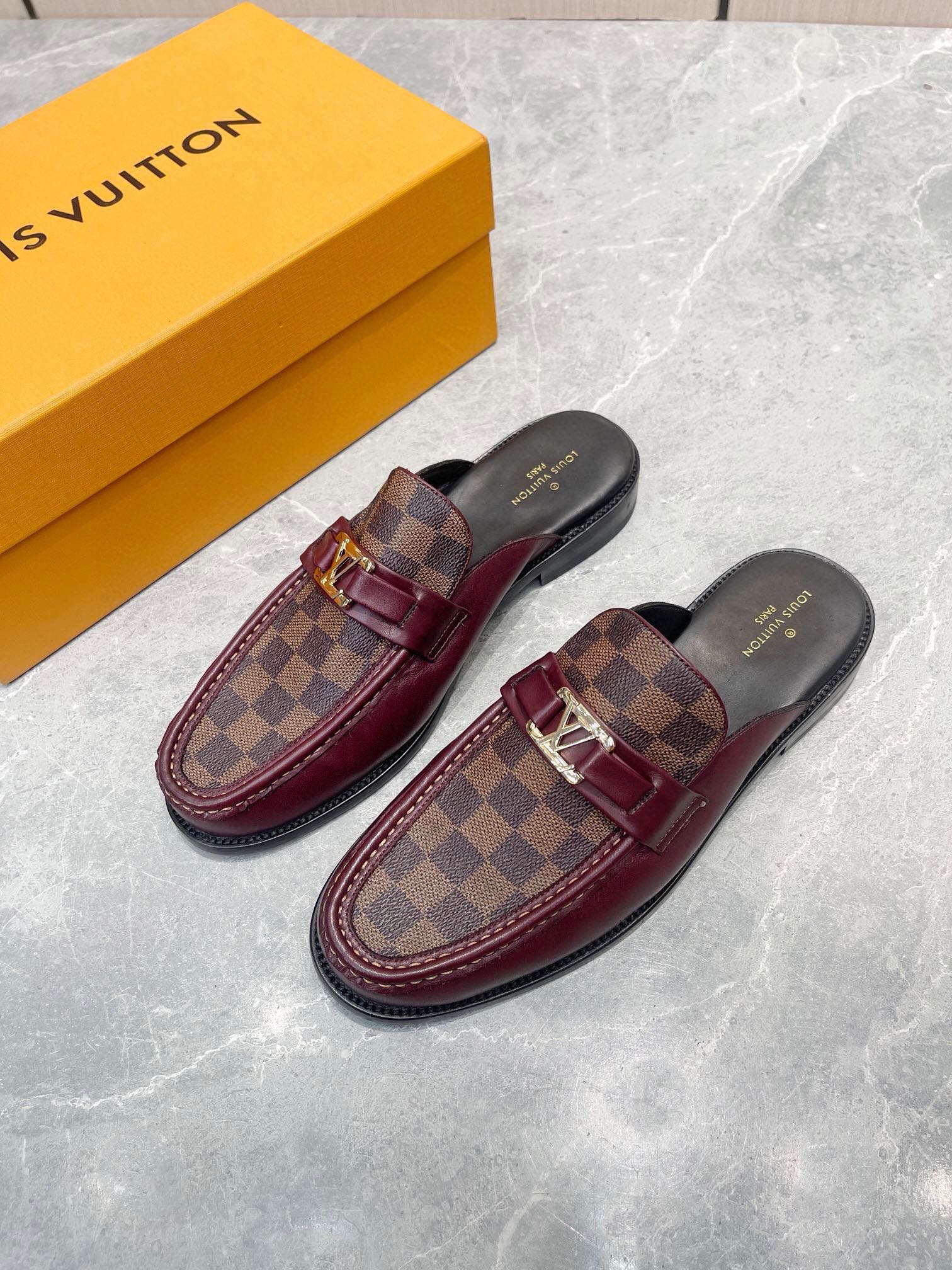 Louis Vuitton Men's Leather Mules with Damier Pattern 2 i1723661654 2089 4