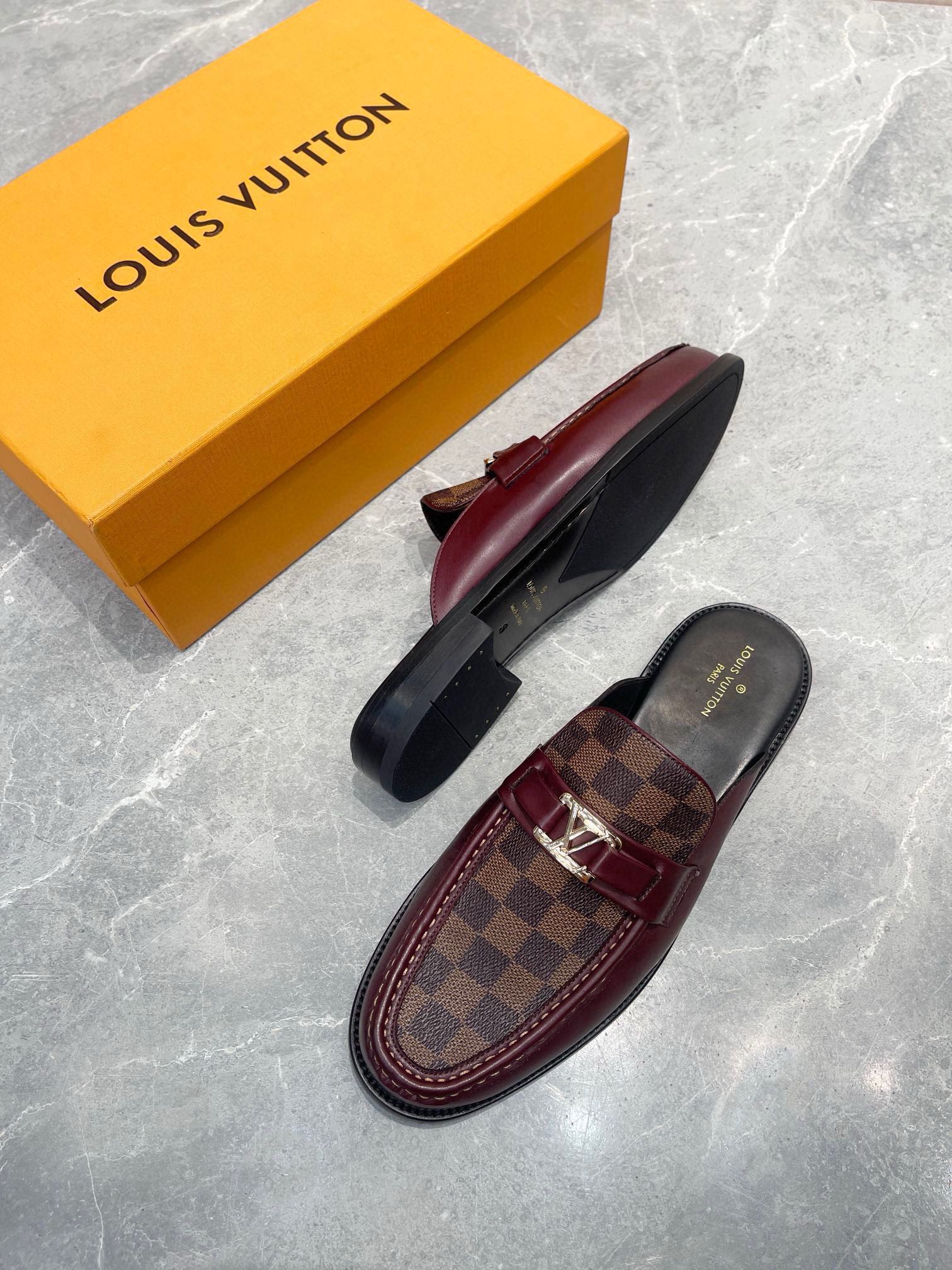 Louis Vuitton Men's Leather Mules with Damier Pattern 5 i1723661654 8559 7