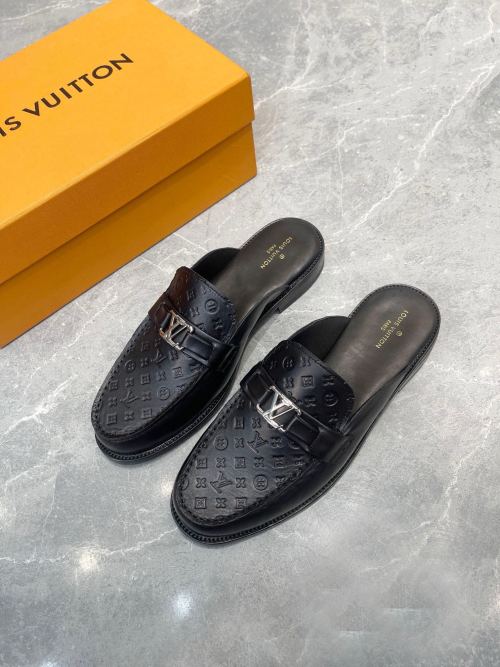 Louis Vuitton Men's Leather Half Slippers - Premium Loafers, Size 39-44 1 Louis Vuitton Men's Leather Half Slippers - Premium Loafers, Size 39-44