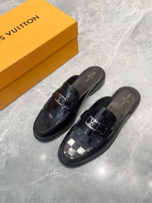 Louis Vuitton Men's Black Leather Half Loafers, Luxury Handmade Mules 1 Louis Vuitton Men's Black Leather Half Loafers, Luxury Handmade Mules