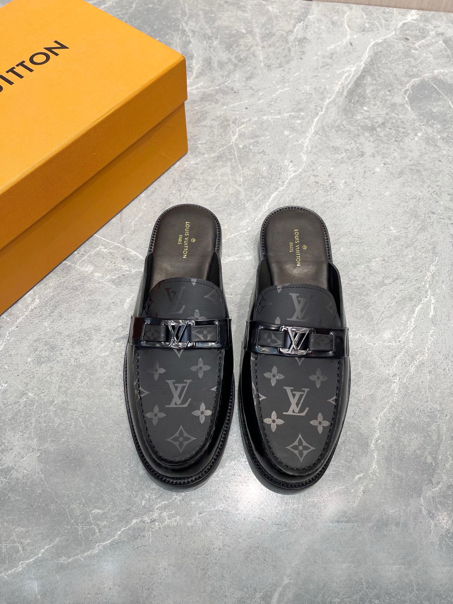 Louis Vuitton Men's Leather Mules with Logo Detail - Luxurious Comfort 3 i1723661722 9009 0