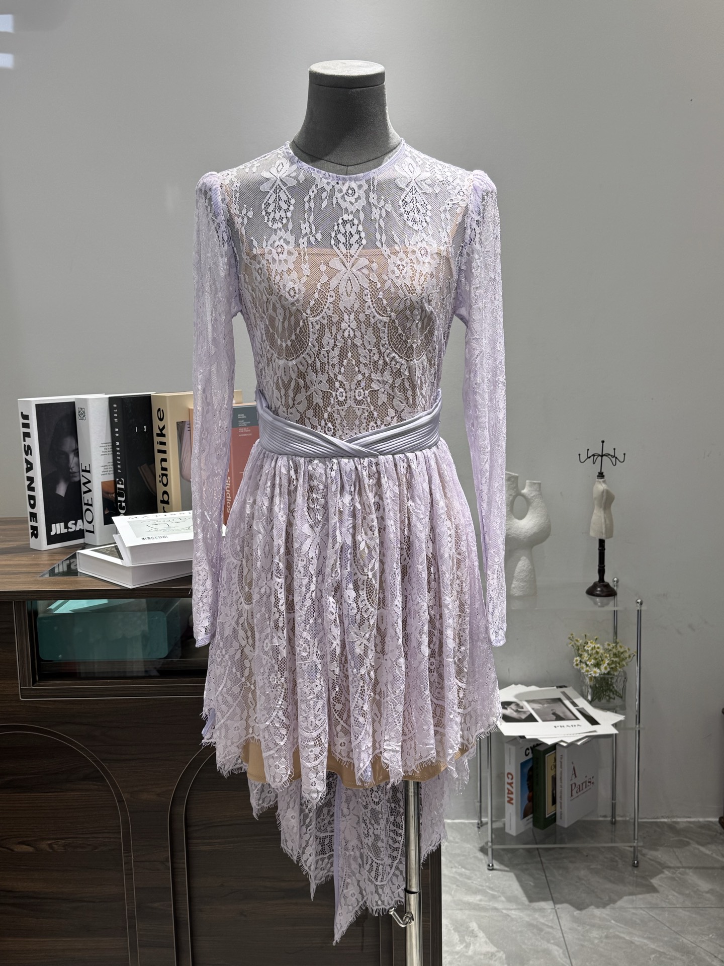 Elegant Lavender Lace Dress - Long Sleeve, Irregular Hem, Fitted Waist 1 i1743865859740 7670 0 0