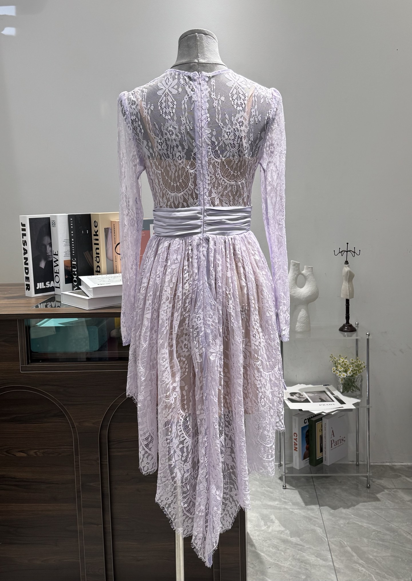 Elegant Lavender Lace Dress - Long Sleeve, Irregular Hem, Fitted Waist 5 i1743865861852 2250 0 4