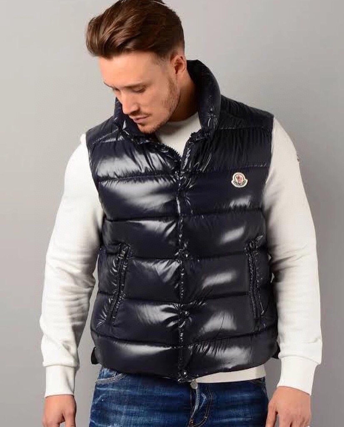 Moncler Kleding Vest Zwart Wit Unisex Nylon Witte ganzendons Lange mouw