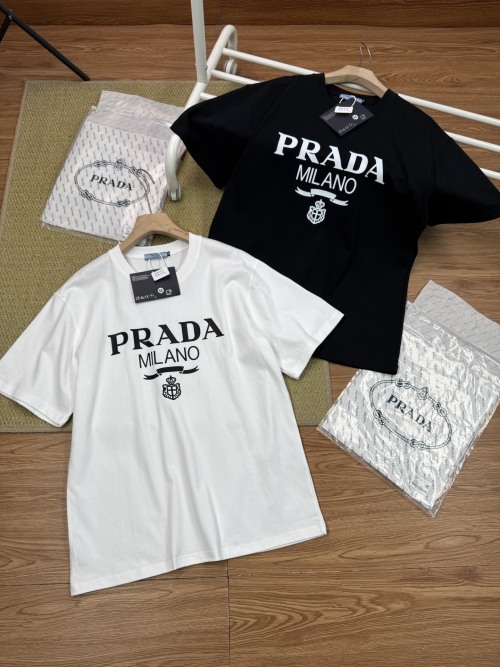 Prada Milano Classic Logo Cotton T-Shirt, Short Sleeve, Unisex 1 Prada Milano Classic Logo Cotton T-Shirt, Short Sleeve, Unisex