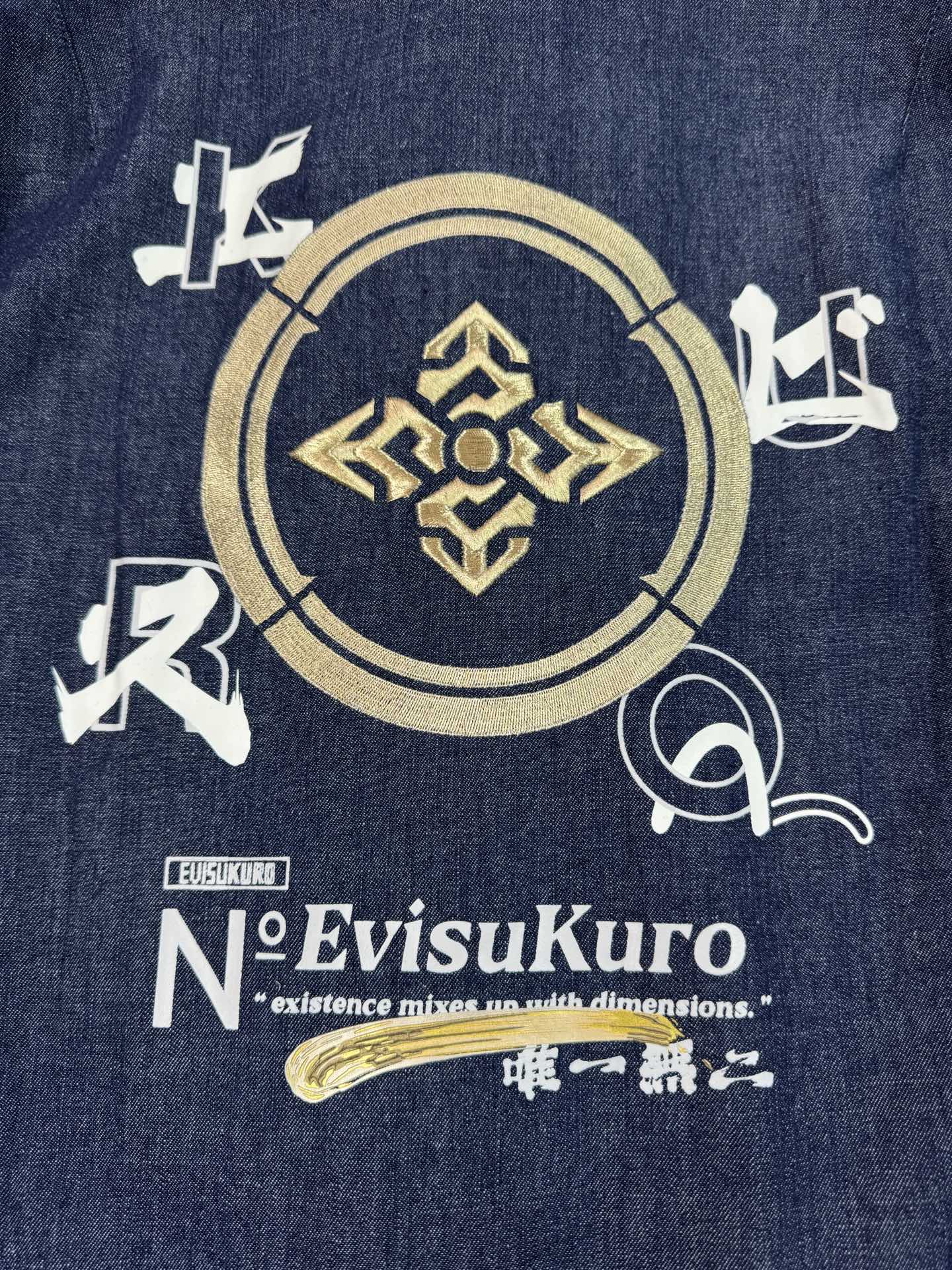 同图不同版，冲🐮货，随意对比 💰215
25款EVISU  几何图案印花牛仔长袖衬衫 刺绣 牛仔薄衬衫一年三季可穿经久不衰的单品
使用细纱丝线制作的高密度刺绣LOGO金线刺绣与 “图案的完美融合再搭配上TAKA金线刺绣饱满细腻 定制 纽扣 五金 与zp一致 男女同款 
颜色：牛仔蓝
尺码：S-2xl
    胸围     肩宽       衣长
S   56        48          74
M  59        49          75
L   61        50          77
XL  62       51          79
XXL63      52           82