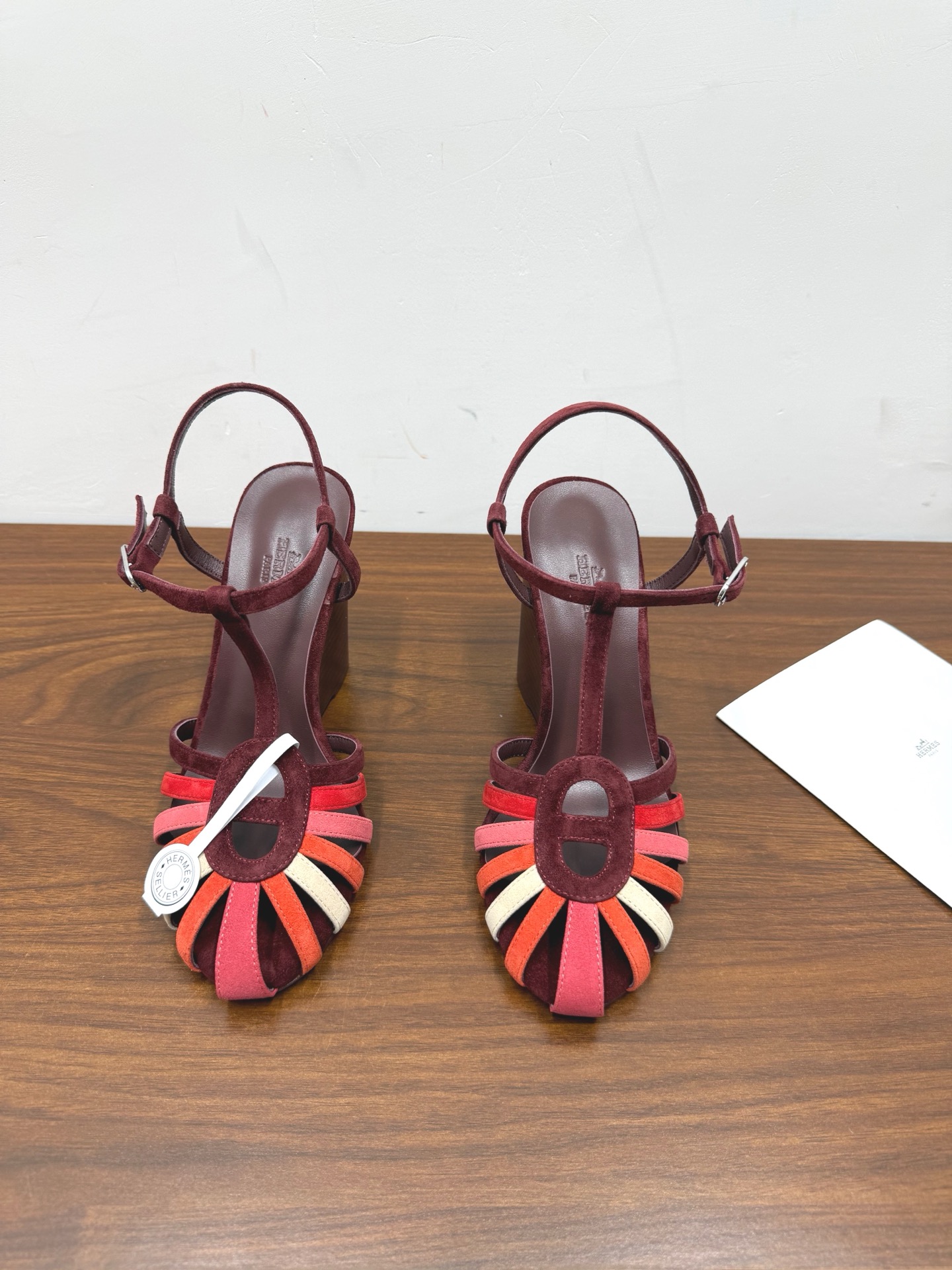 HERMES Burgundy Elda Wedge Sandals