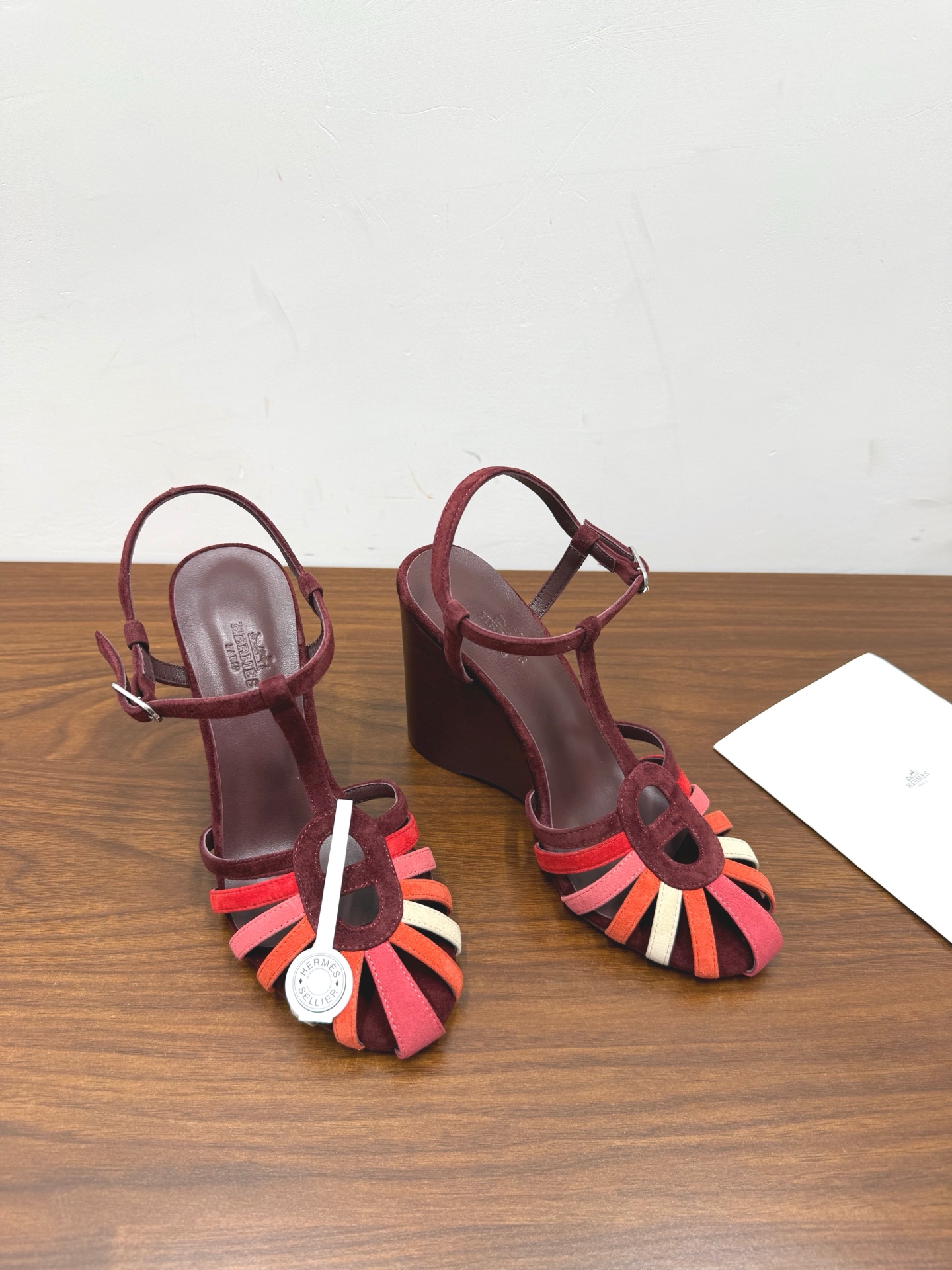 HERMES Burgundy Elda Wedge Sandals