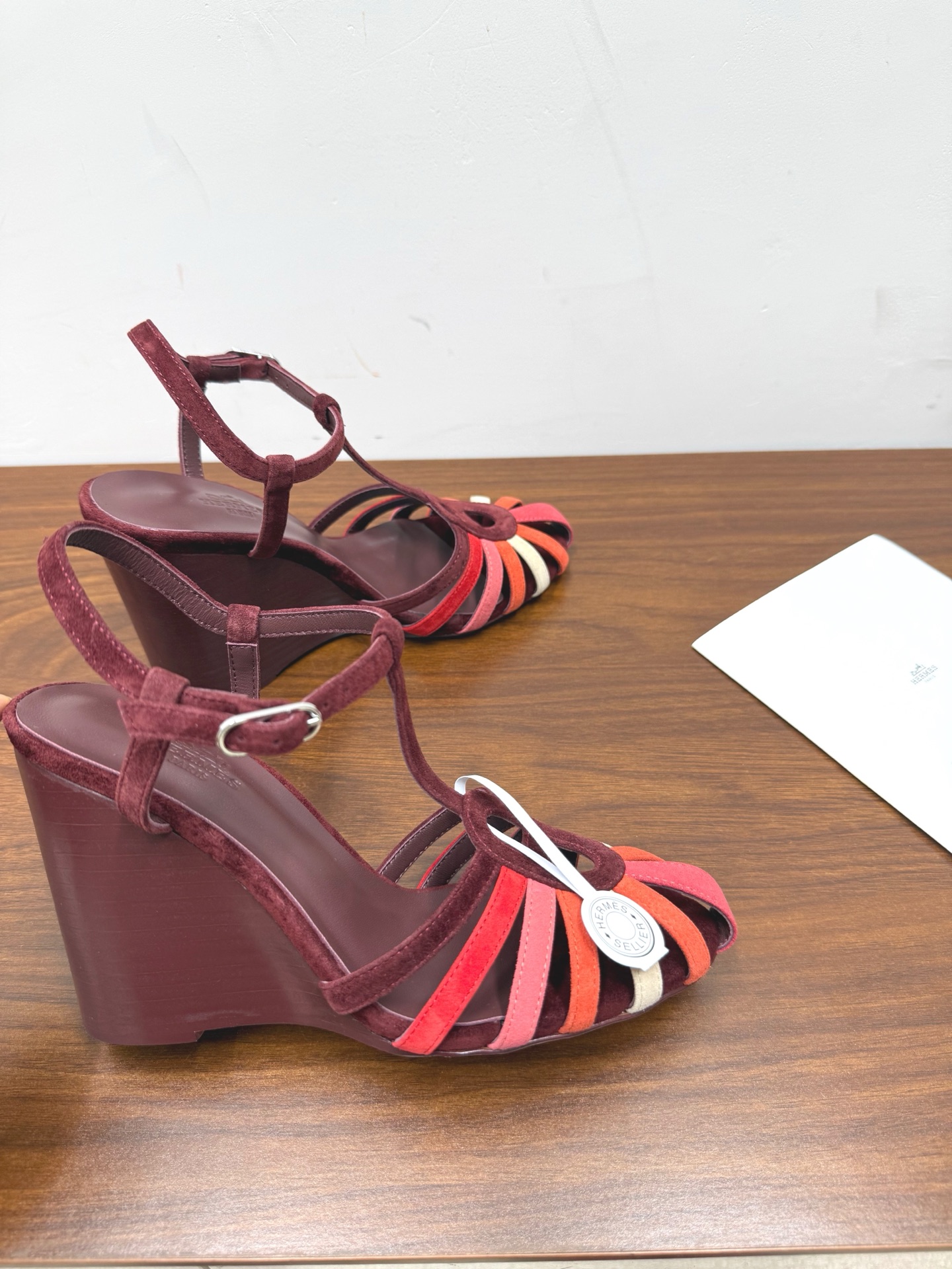 HERMES Burgundy Elda Wedge Sandals