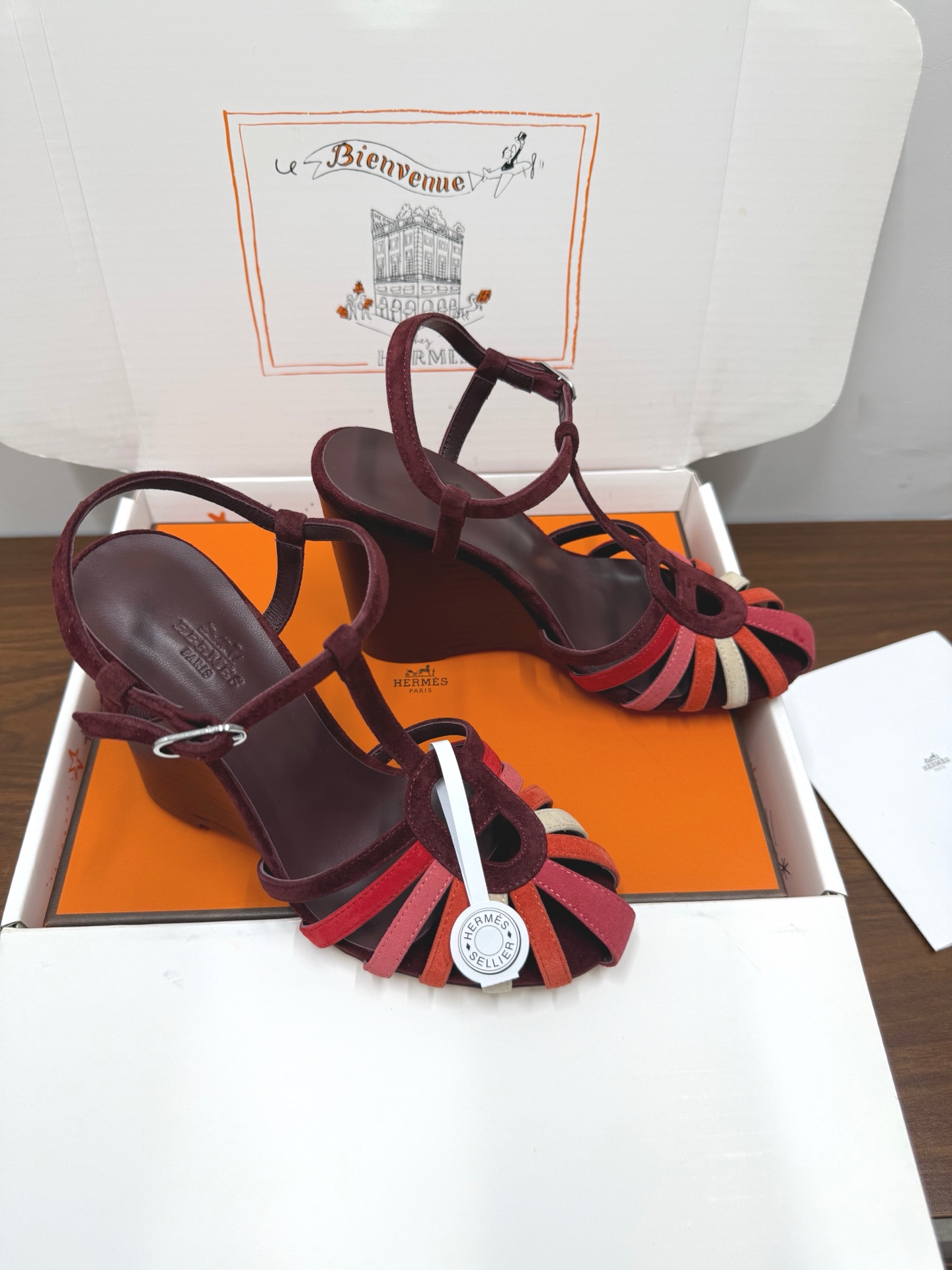 HERMES Burgundy Elda Wedge Sandals