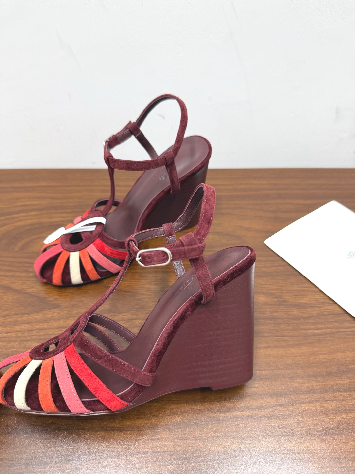 HERMES Burgundy Elda Wedge Sandals