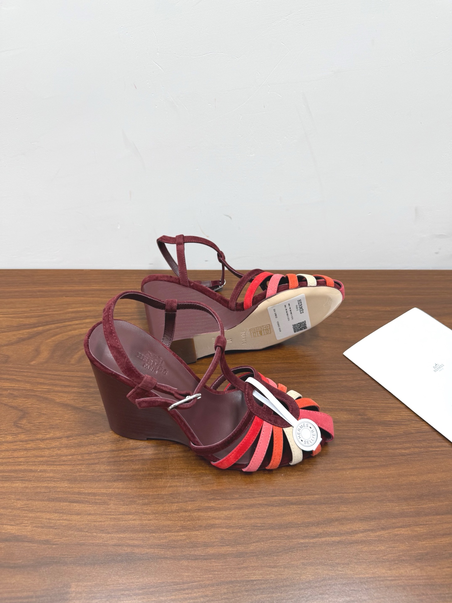 HERMES Burgundy Elda Wedge Sandals