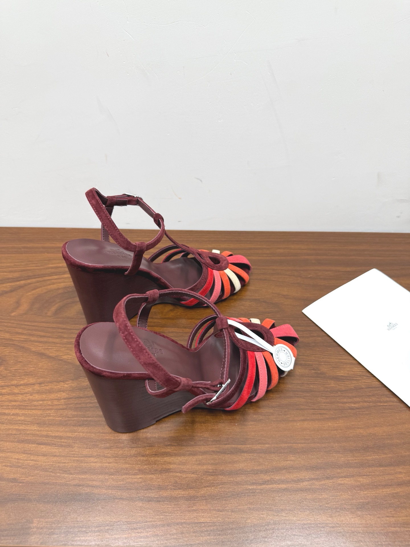 HERMES Burgundy Elda Wedge Sandals