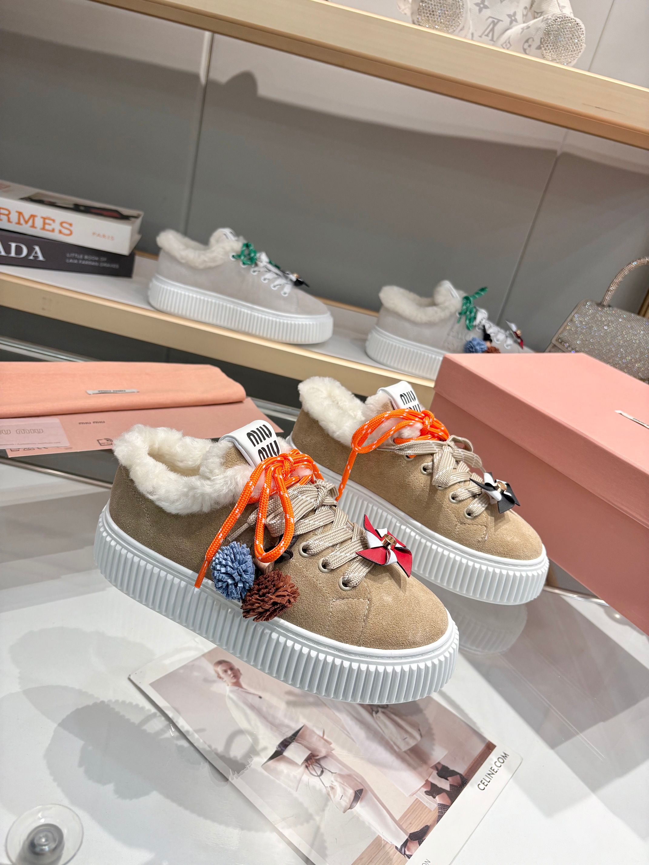 Miu Miu Women's 25SS Winter New Thick-Soled Sneakers, Lambswool Shoes 9 a1758187492458 5677