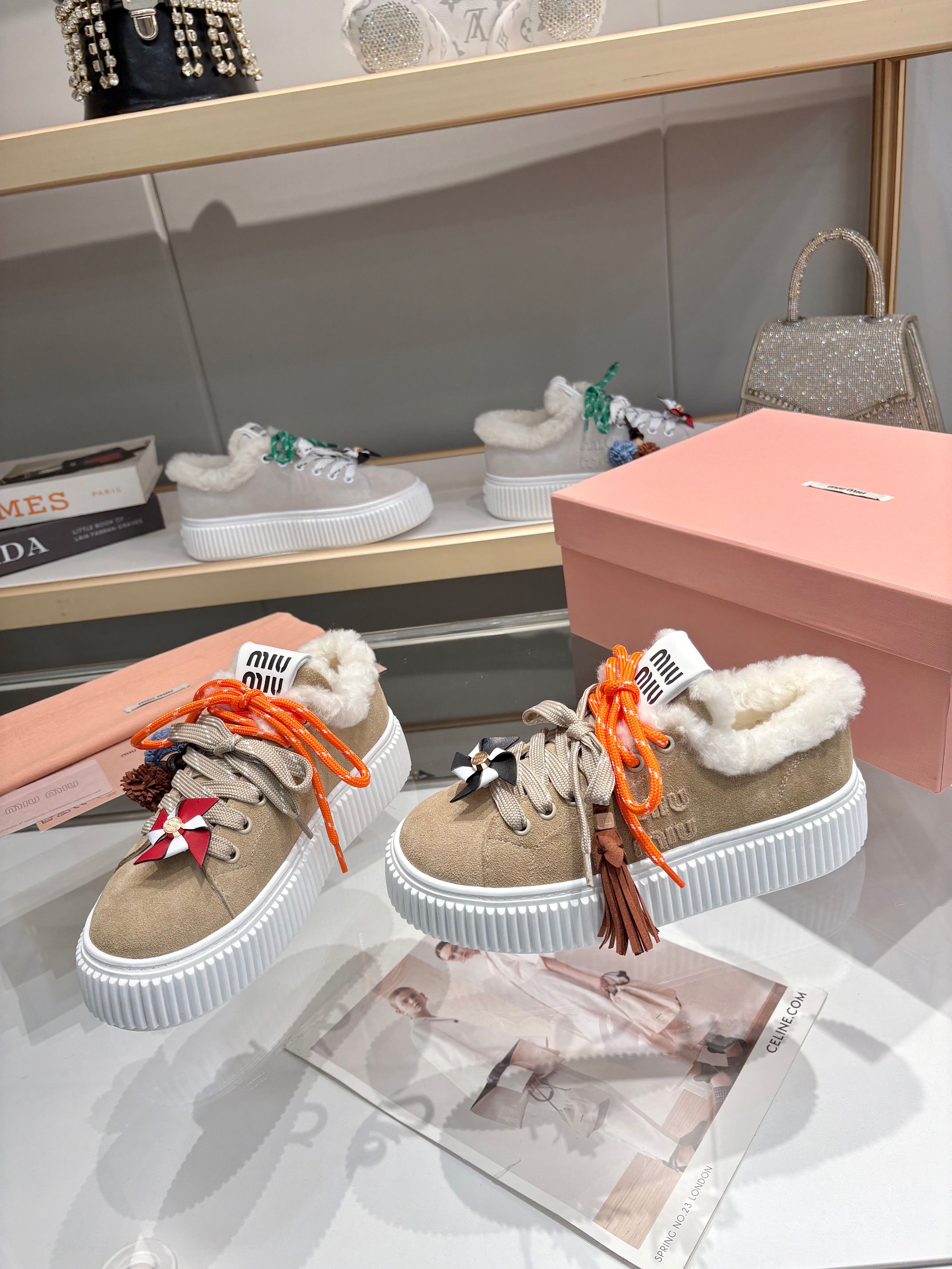 Miu Miu Women's 25SS Winter New Thick-Soled Sneakers, Lambswool Shoes 6 a1758187493659 2752