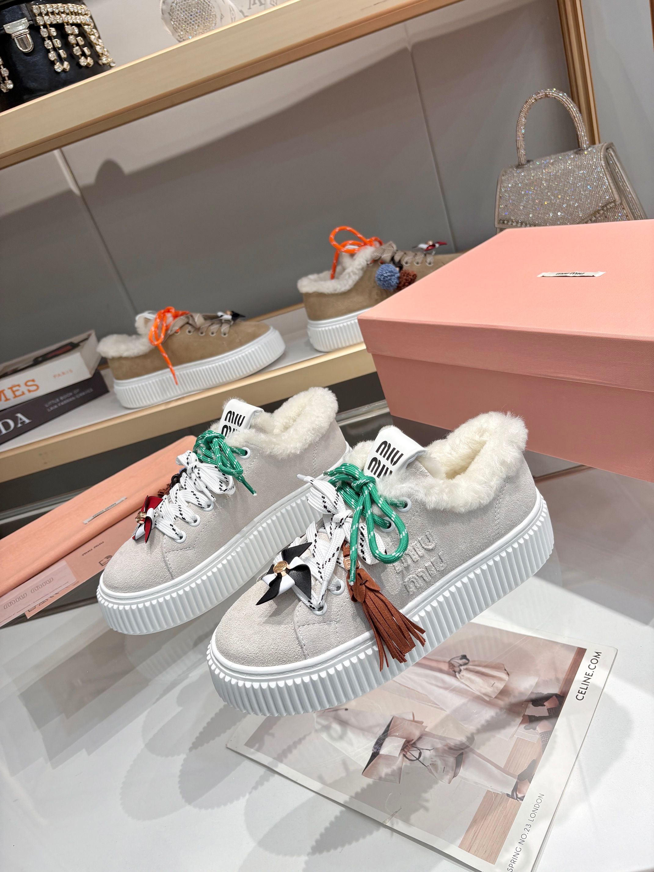 Miu Miu 25SS Winter New Thick-Soled White Shoes Wool-lined Sneakers 6 a1758187519094 4567