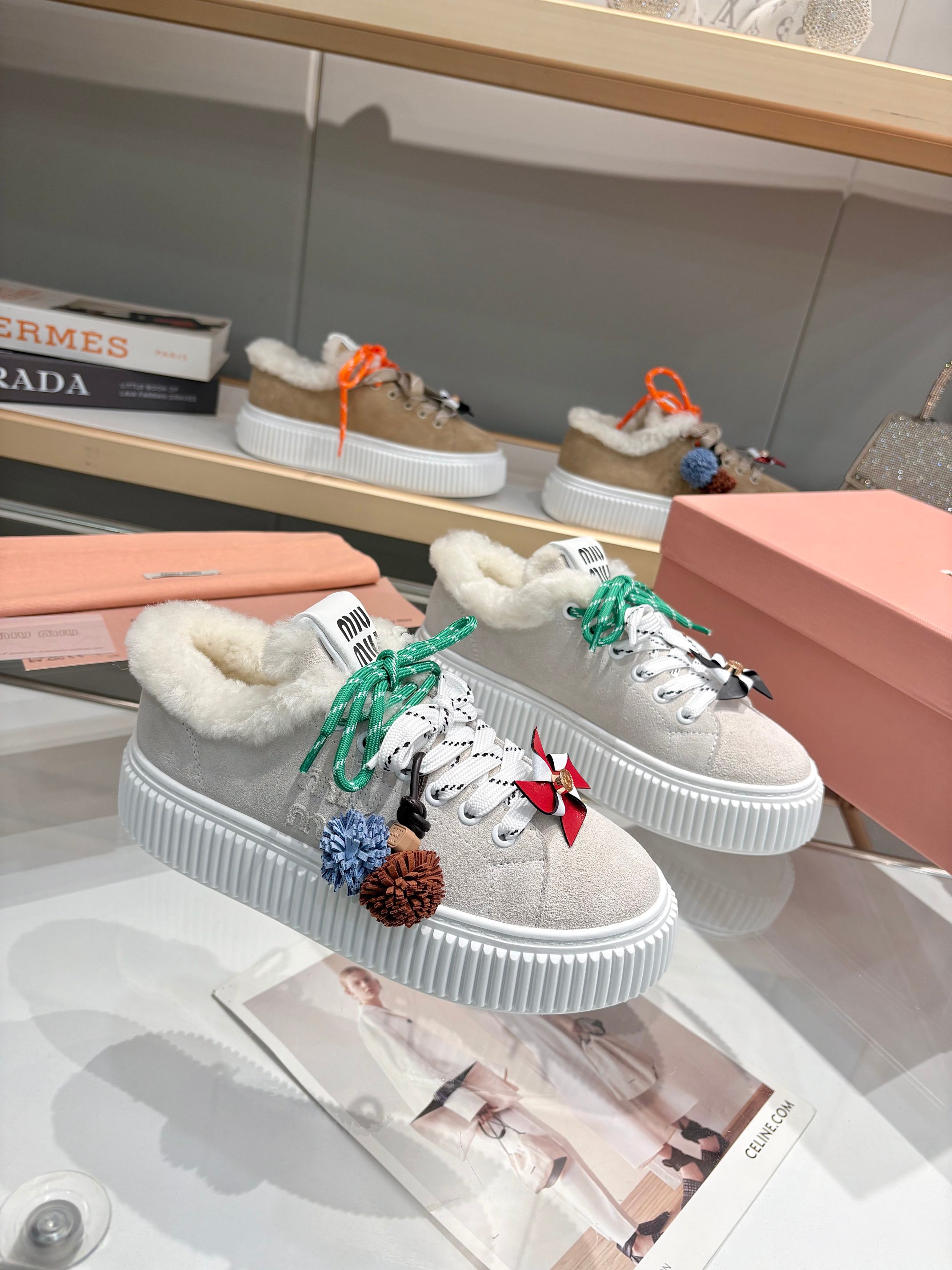 Miu Miu 25SS Winter New Thick-Soled White Shoes Wool-lined Sneakers 3 a1758187519373 8446