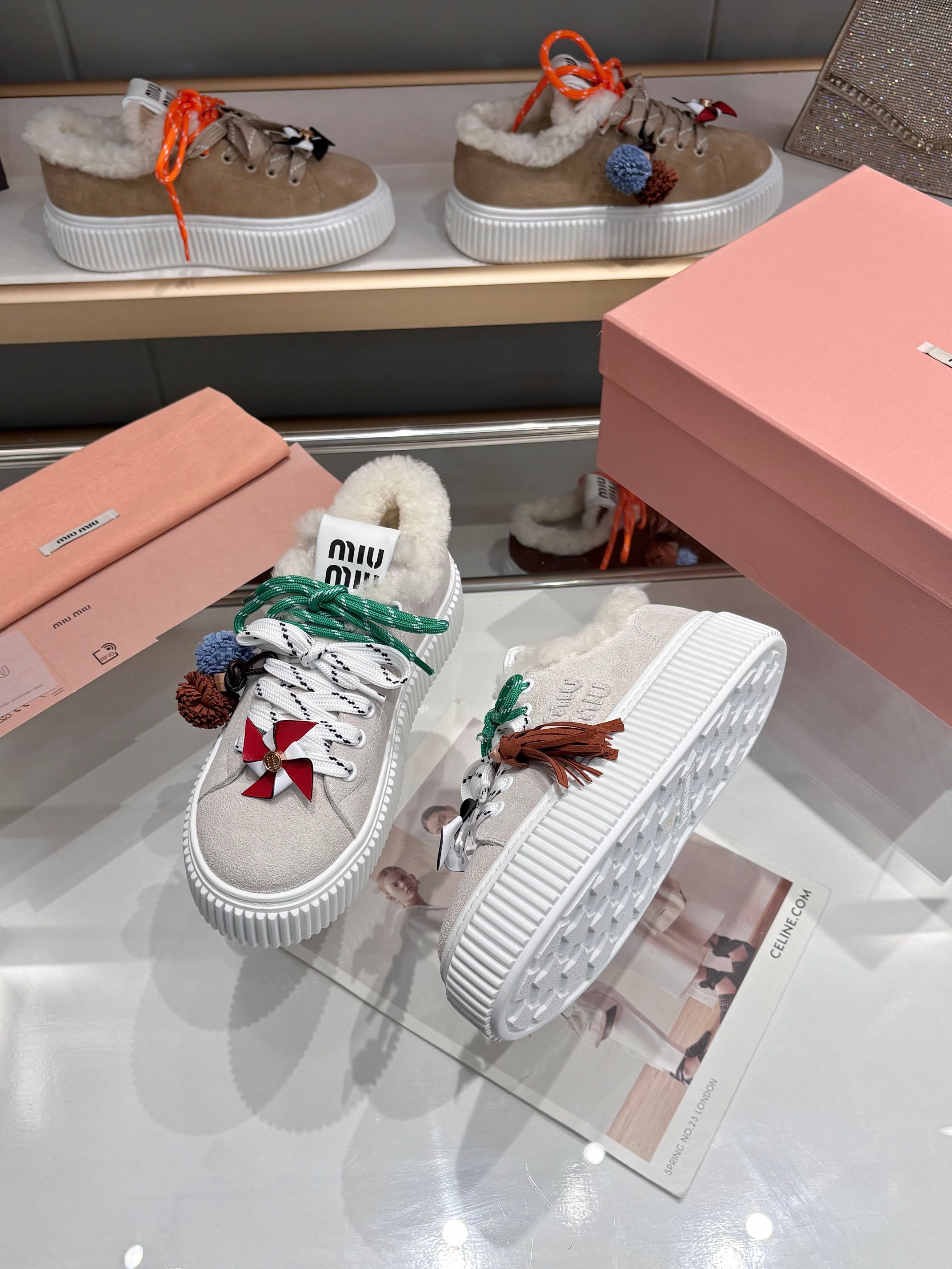 Miu Miu 25SS Winter New Thick-Soled White Shoes Wool-lined Sneakers 8 a1758187521525 4084
