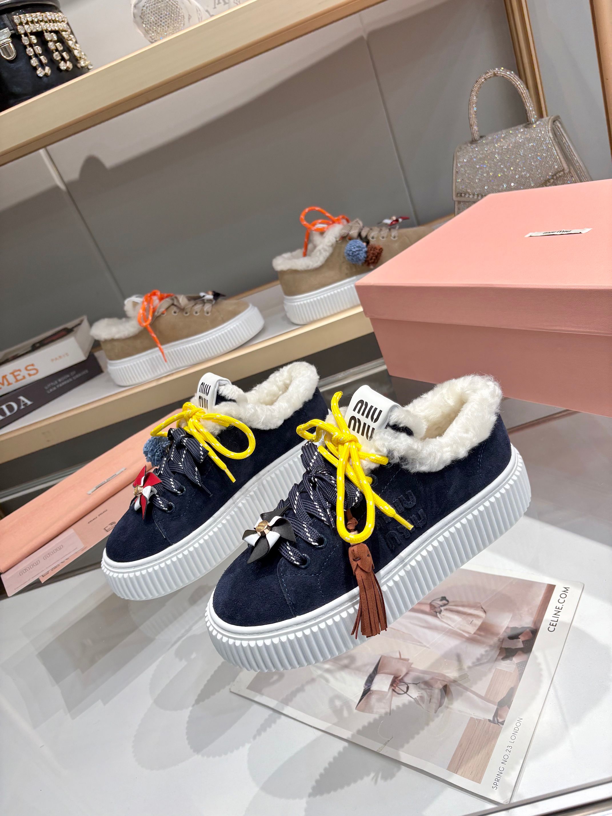 Miu Miu 25SS Flatform Sneakers, Lambswool Trim, Comfortable and Stylish 3 a1758187544582 2484
