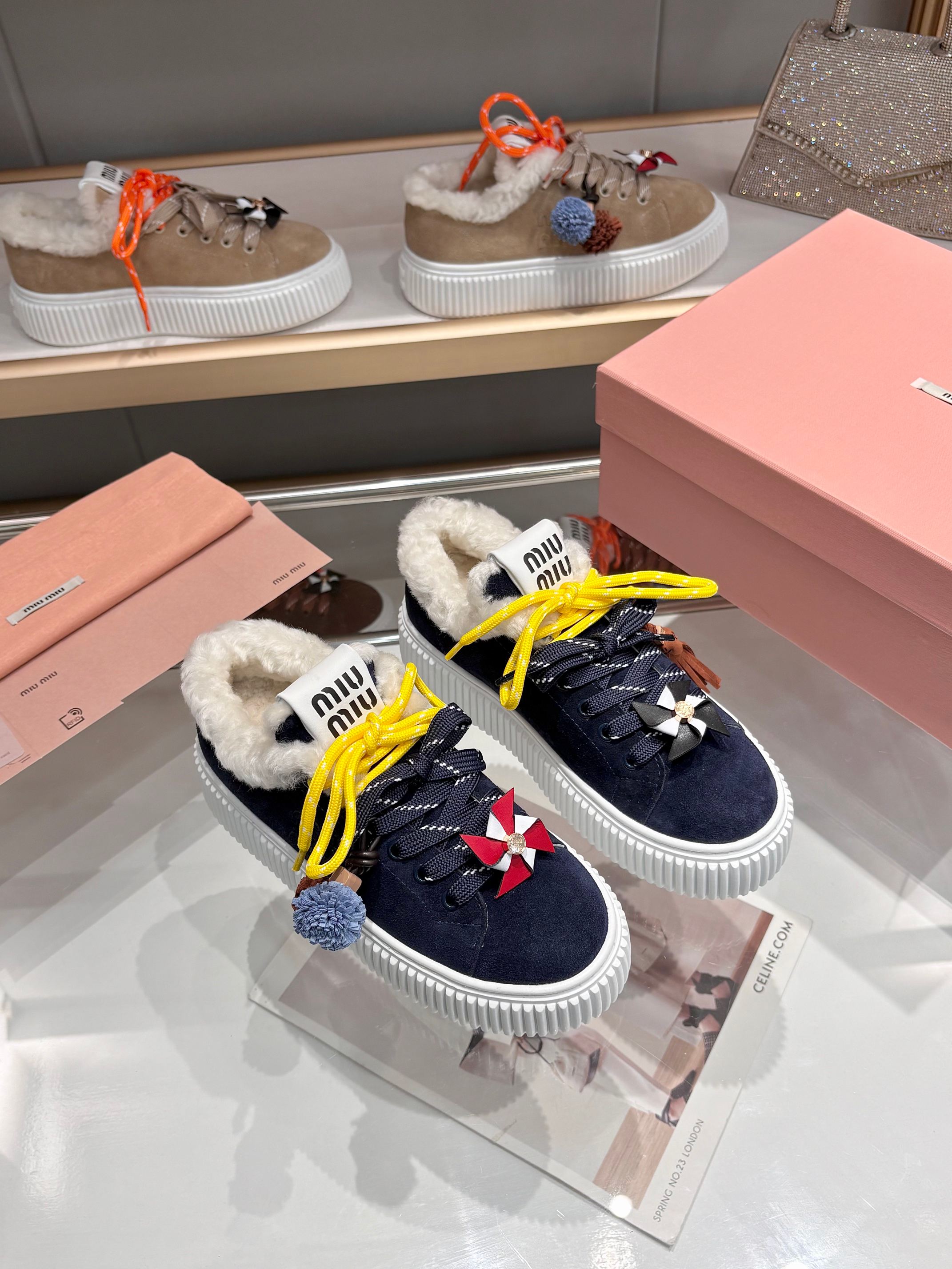 Miu Miu 25SS Flatform Sneakers, Lambswool Trim, Comfortable and Stylish 5 a1758187544692 2883
