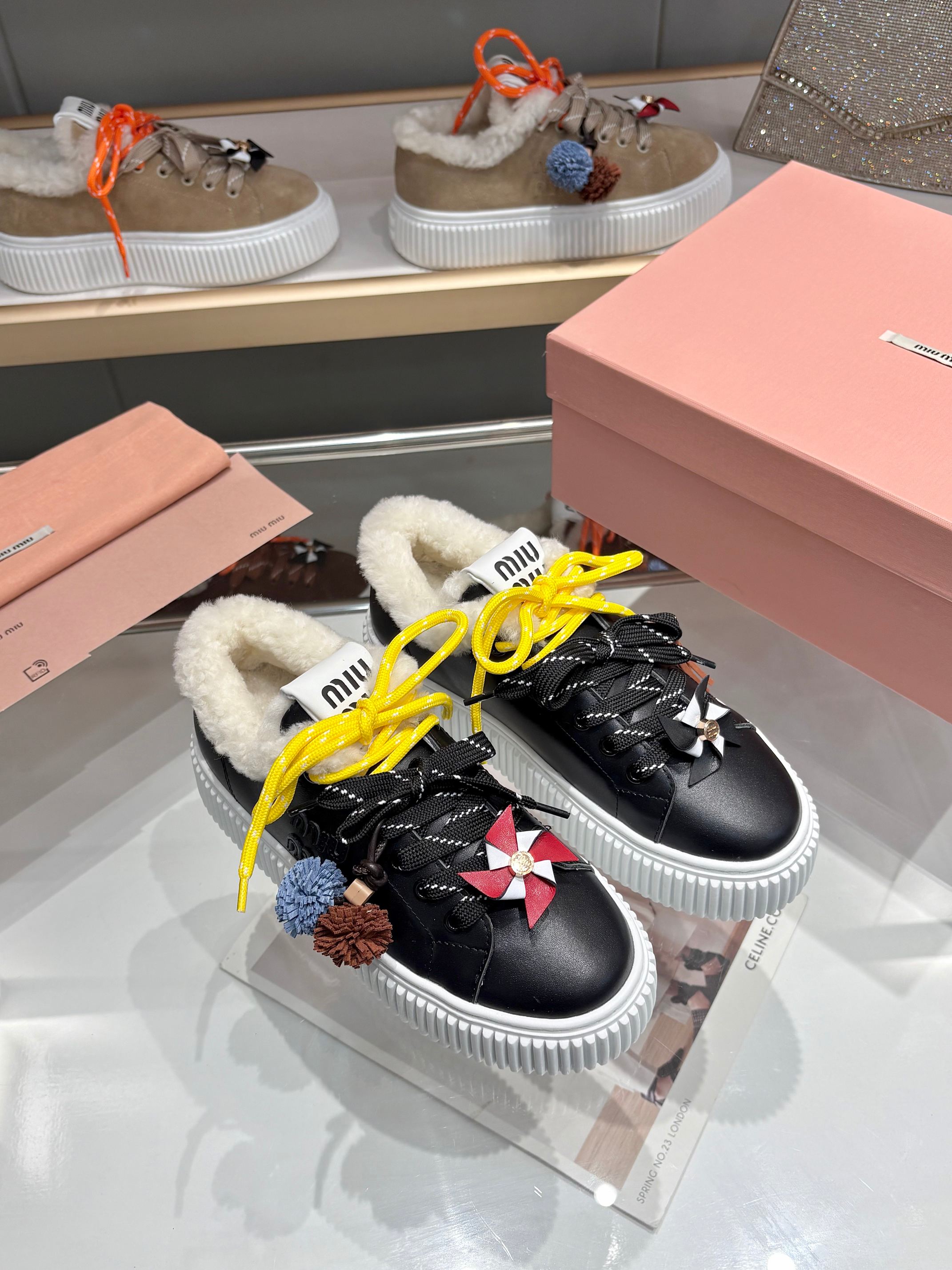 Miu Miu Women's Shearling Trim Leather Platform Sneakers - Stylish & Comfy 11 Miu Miu Women's Shearling Trim Leather Platform Sneakers - Stylish & Comfy