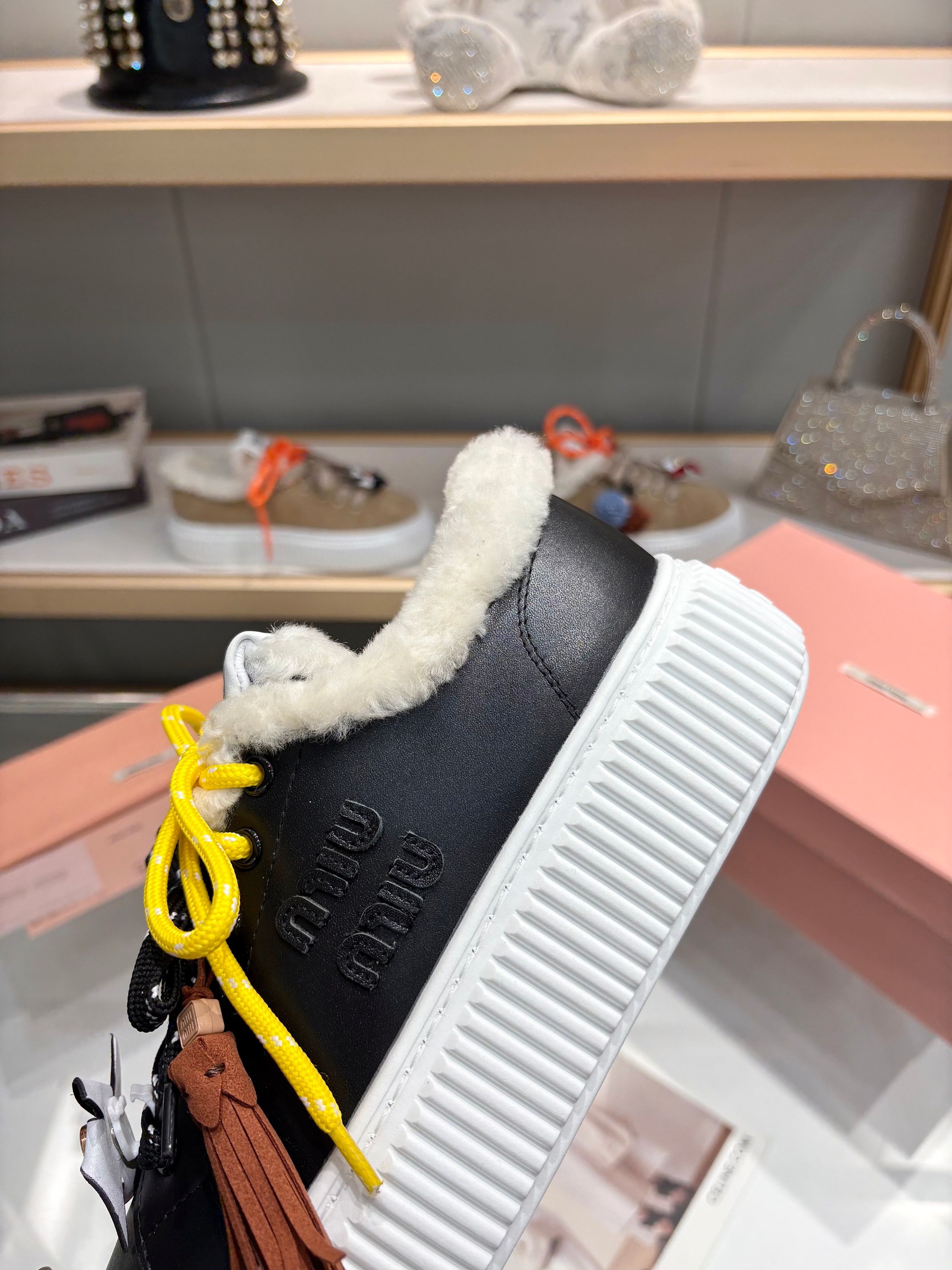 Miu Miu Women's Shearling Trim Leather Platform Sneakers - Stylish & Comfy 8 a1758187623826 0818