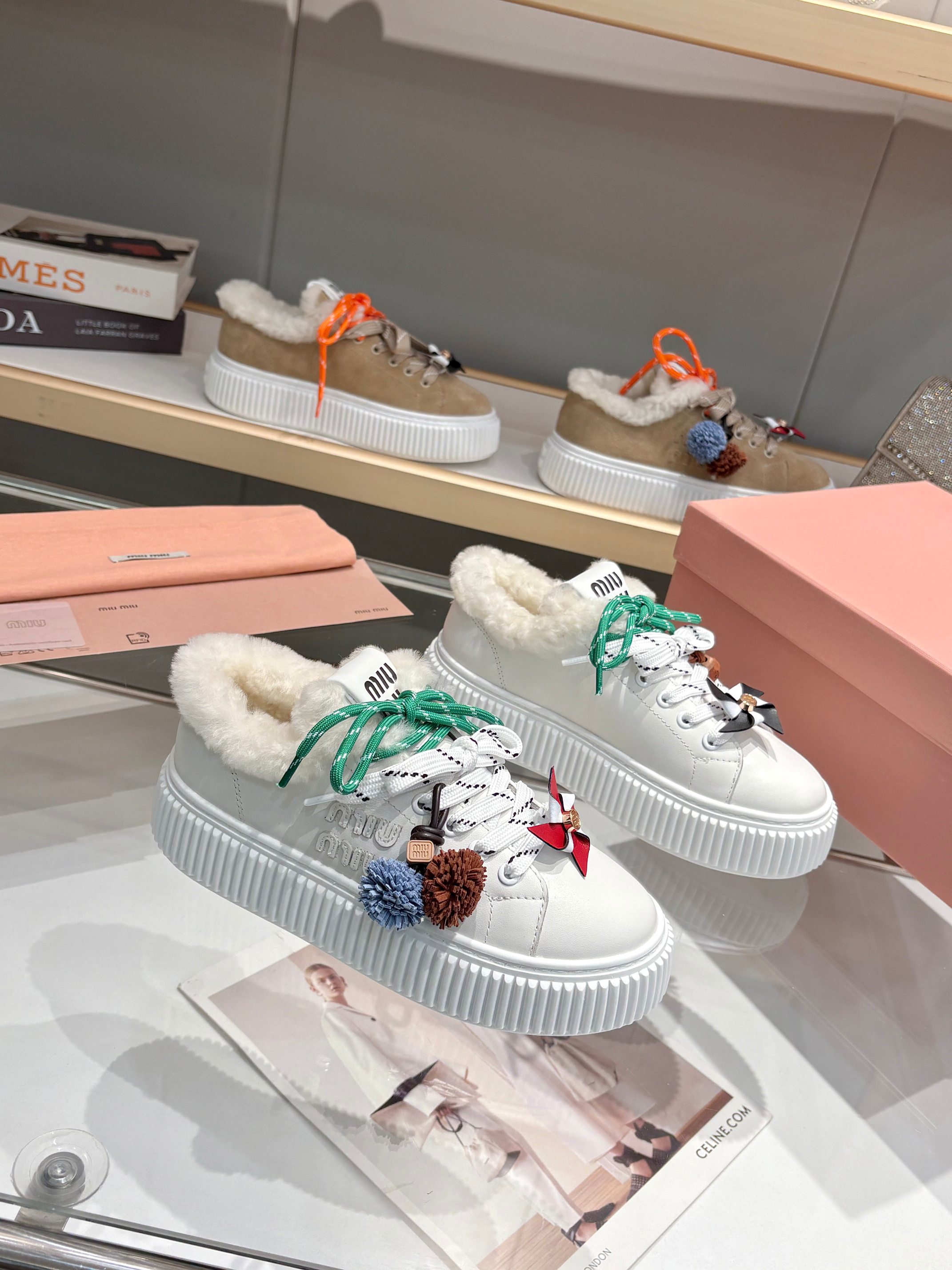 Miu Miu Women's Shearling-Lined Leather Platform Sneakers - Iconic Style 5 a1758187686051 6226