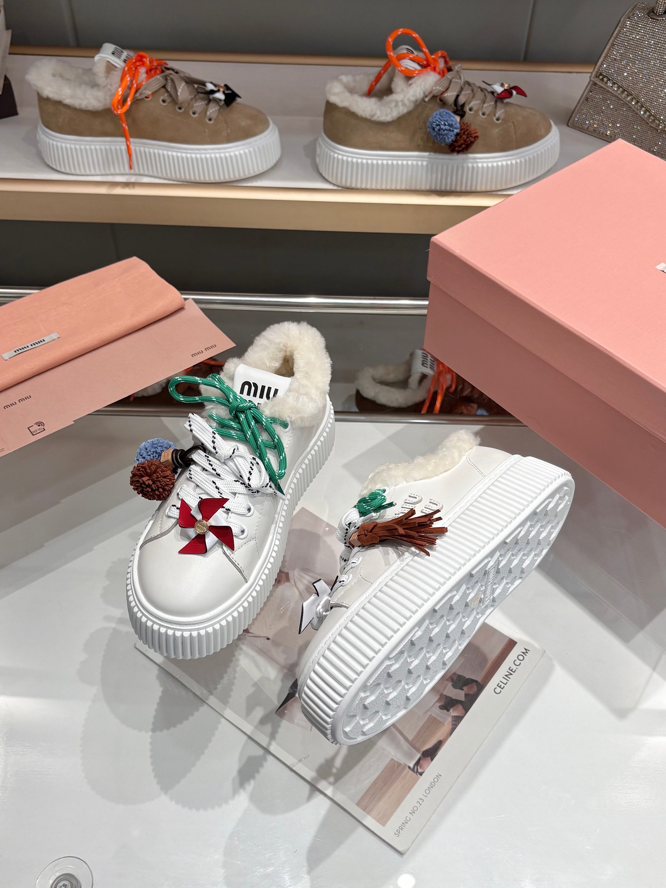 Miu Miu Women's Shearling-Lined Leather Platform Sneakers - Iconic Style 4 a1758187686073 5475