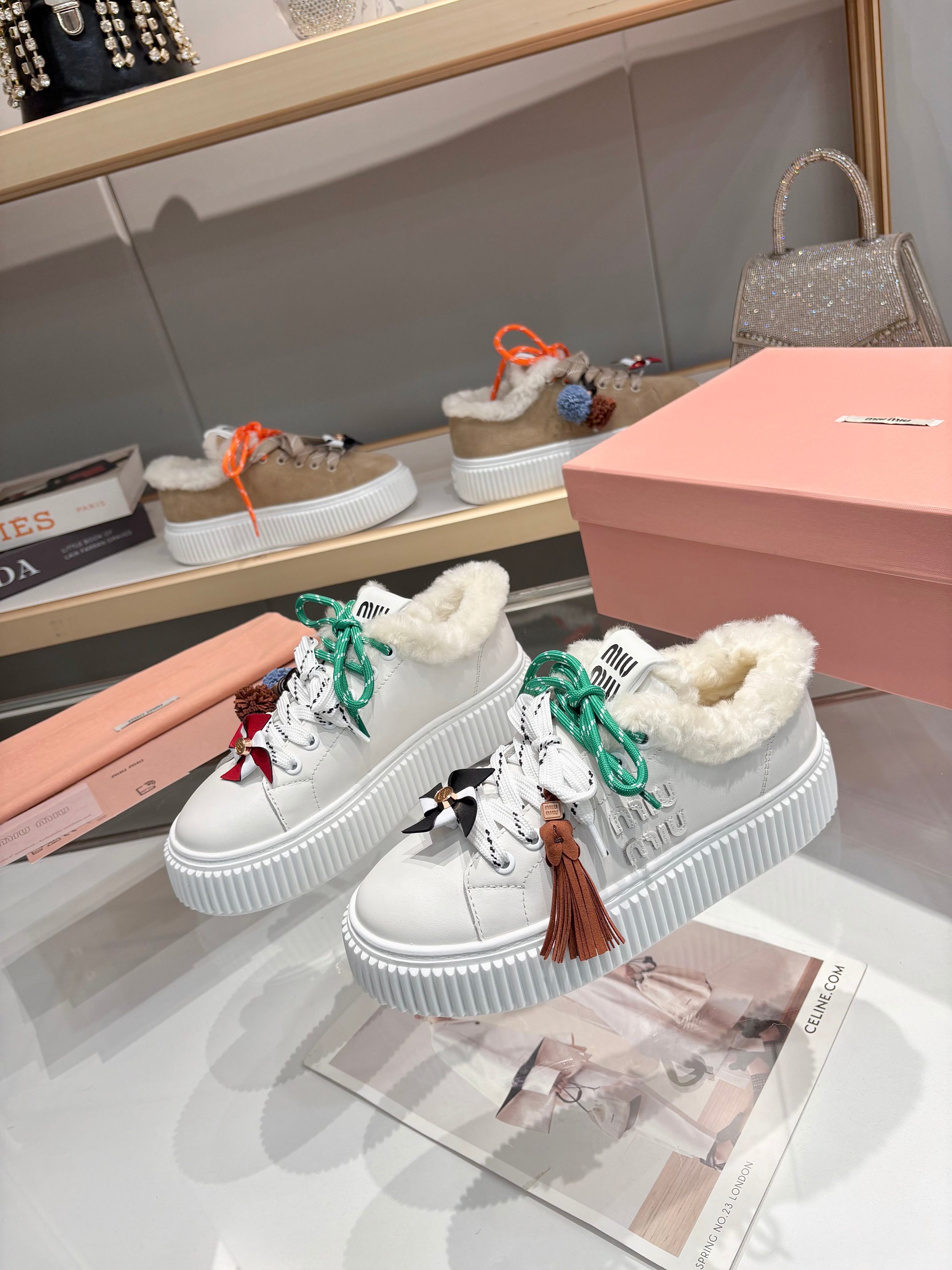 Miu Miu Women's Shearling-Lined Leather Platform Sneakers - Iconic Style 3 a1758187686115 1071