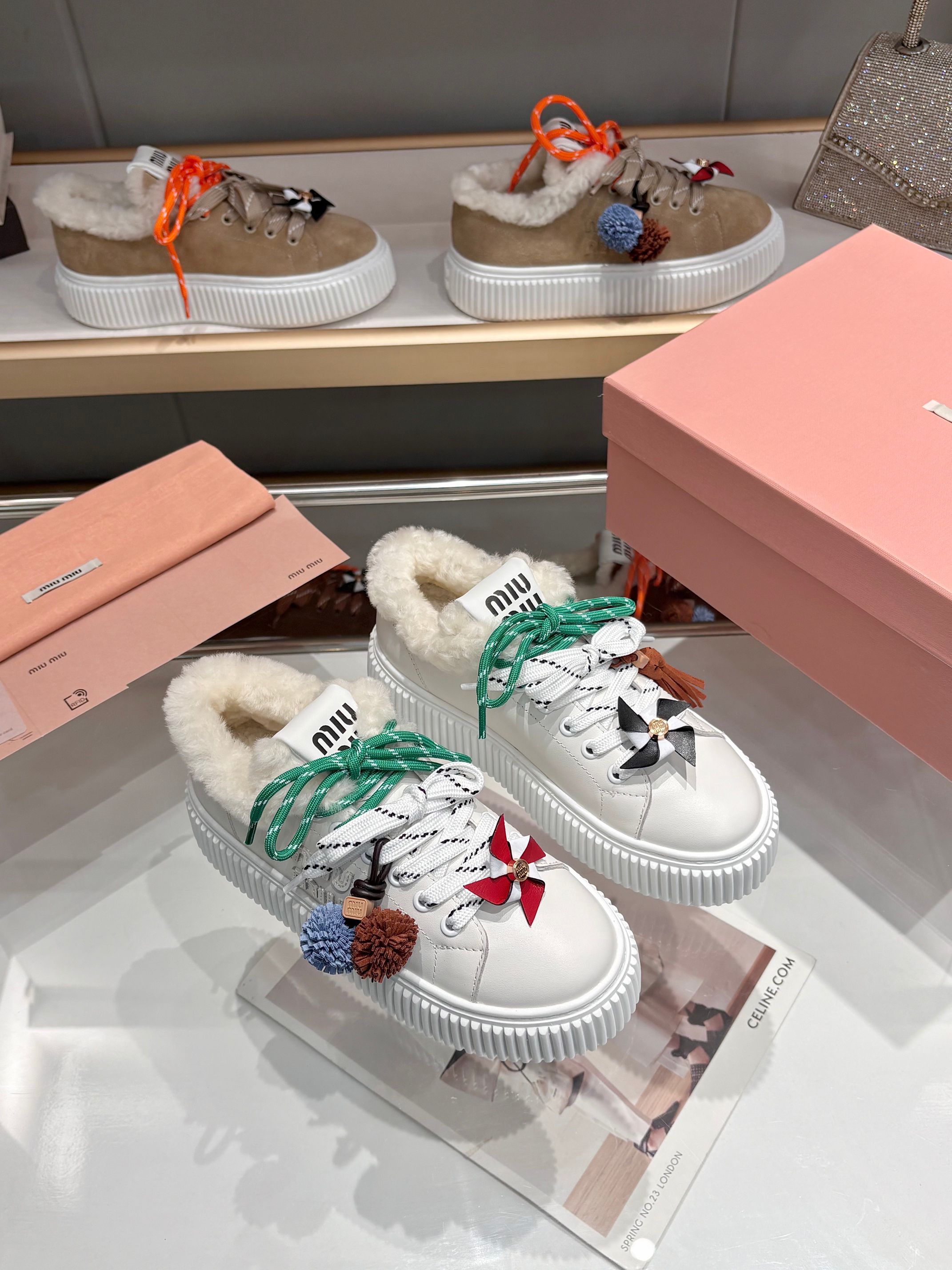 Miu Miu Women's Shearling-Lined Leather Platform Sneakers - Iconic Style