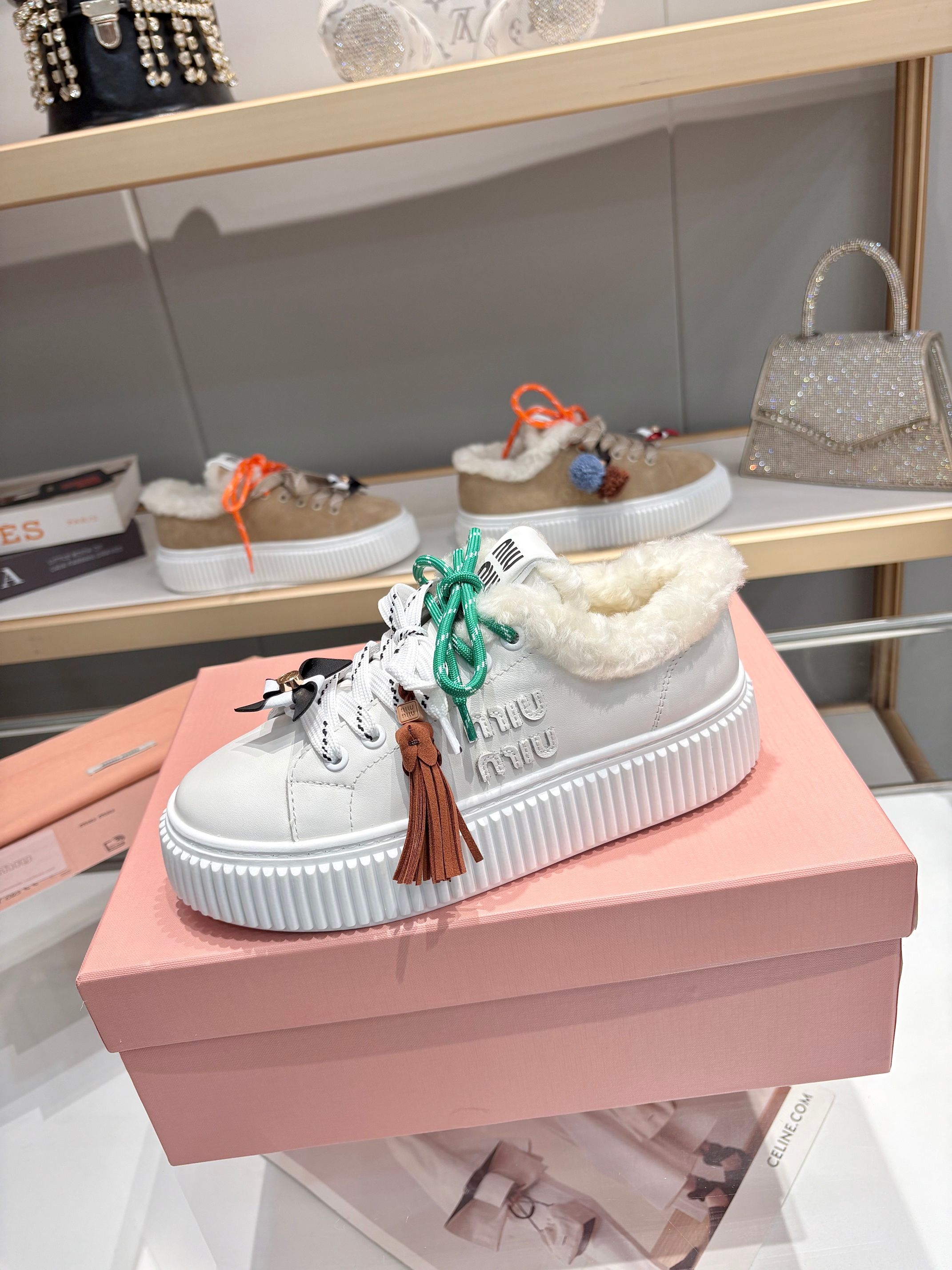 Miu Miu Women's Shearling-Lined Leather Platform Sneakers - Iconic Style 8 a1758187688036 8505