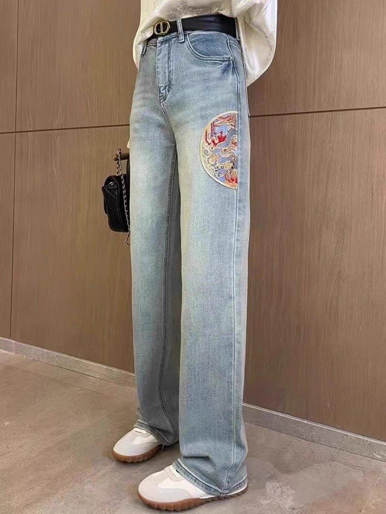国风中式刺绣直筒牛仔裤DXH64yjblw5ywwwwS-XL