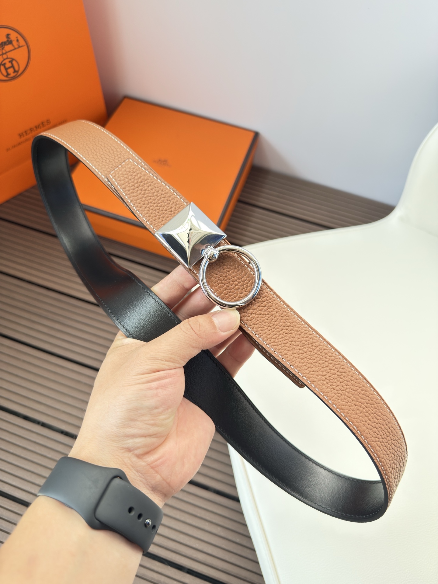  Hermès 双面进口原版皮料 纯钢五金 高端上档次  3.2CM