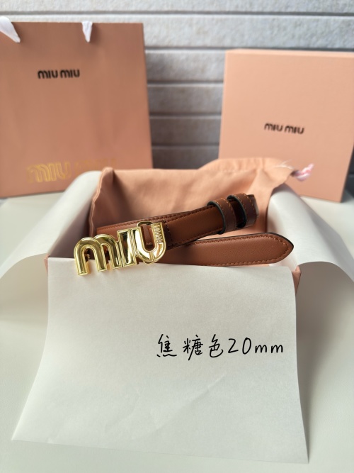 Miu Miu 24SS New Women's Belt with Gold-Tone Logo Buckle - Brown Leather 1 Miu Miu 24SS New Women's Belt with Gold-Tone Logo Buckle - Brown Leather
