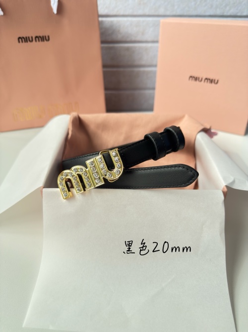 Miu Miu Black Leather Belt with Crystal Logo Buckle, 20mm Width 1 Miu Miu Black Leather Belt with Crystal Logo Buckle, 20mm Width