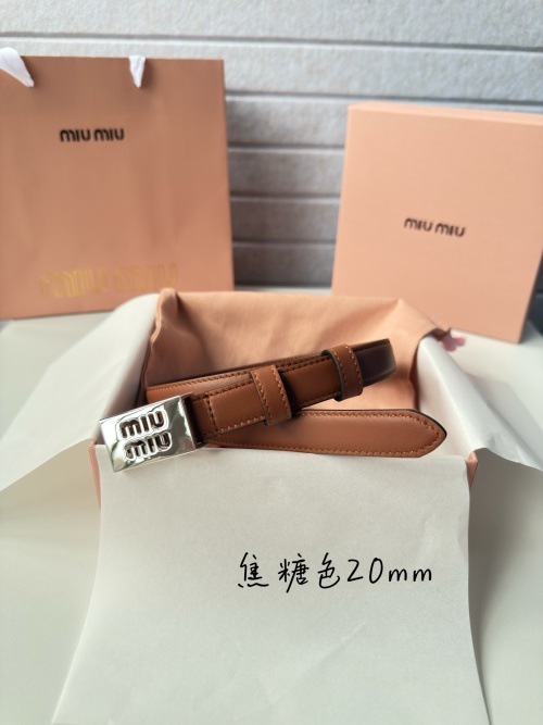 Miu Miu Caramel Leather Belt with Logo Buckle, Width: 2cm - New Season 1 Miu Miu Caramel Leather Belt with Logo Buckle, Width: 2cm - New Season