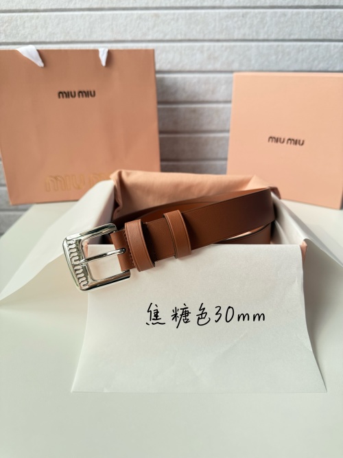 Miu Miu Women's Leather Belt, 3.0cm Width, Premium Calfskin, Silver Buckle 1 Miu Miu Women's Leather Belt, 3.0cm Width, Premium Calfskin, Silver Buckle