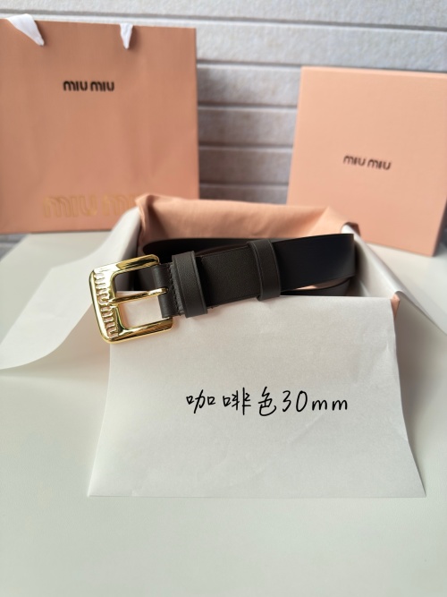 Miu Miu Women's Leather Belt with Gold Buckle, 3.0cm Width 1 Miu Miu Women's Leather Belt with Gold Buckle, 3.0cm Width