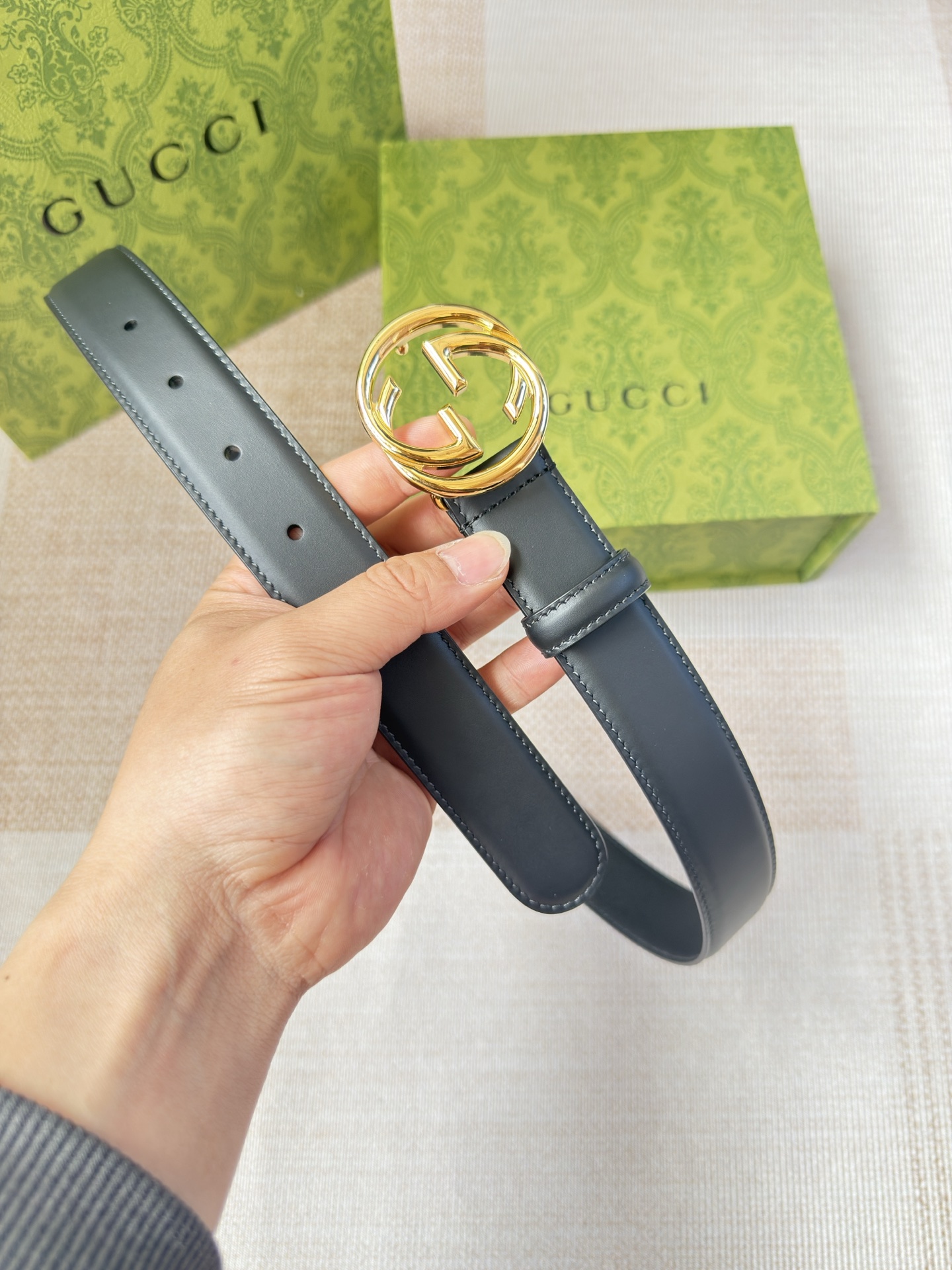 古驰双面小牛皮 搭配精品扣,原产皮料定制，专柜宽度3.0