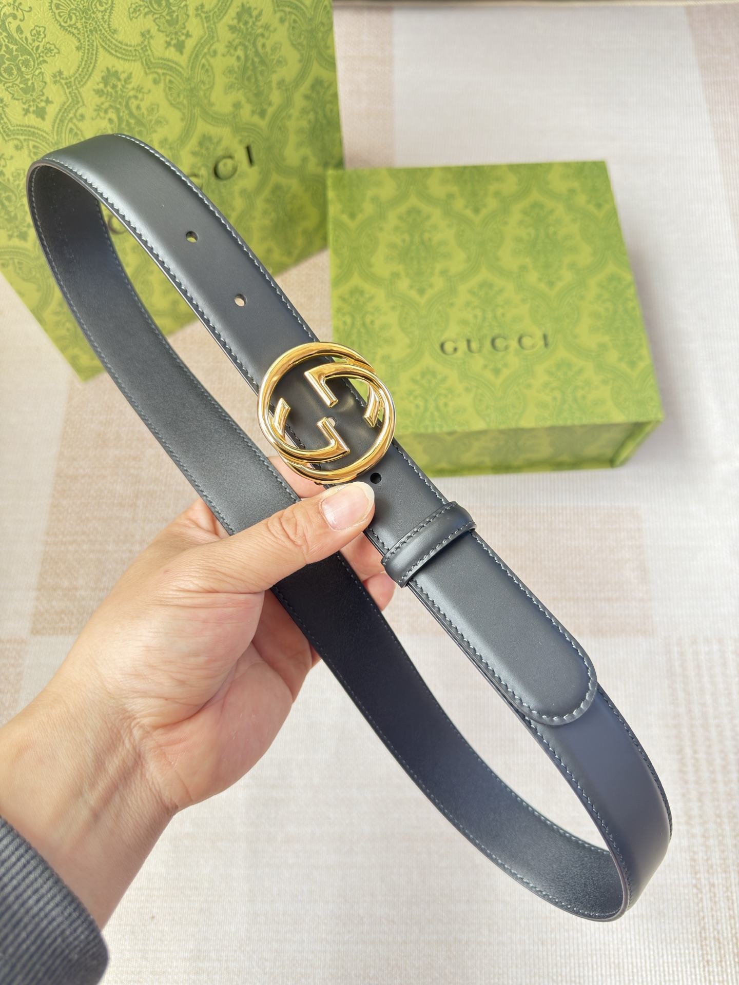 古驰双面小牛皮 搭配精品扣,原产皮料定制，专柜宽度3.0