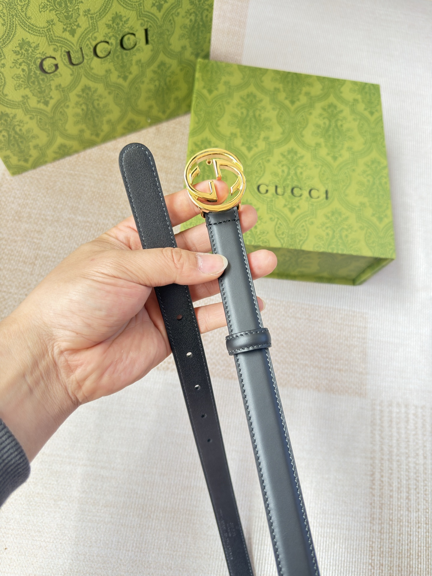 古驰双面小牛皮 搭配精品扣,原产皮料定制，专柜宽度2.0cm