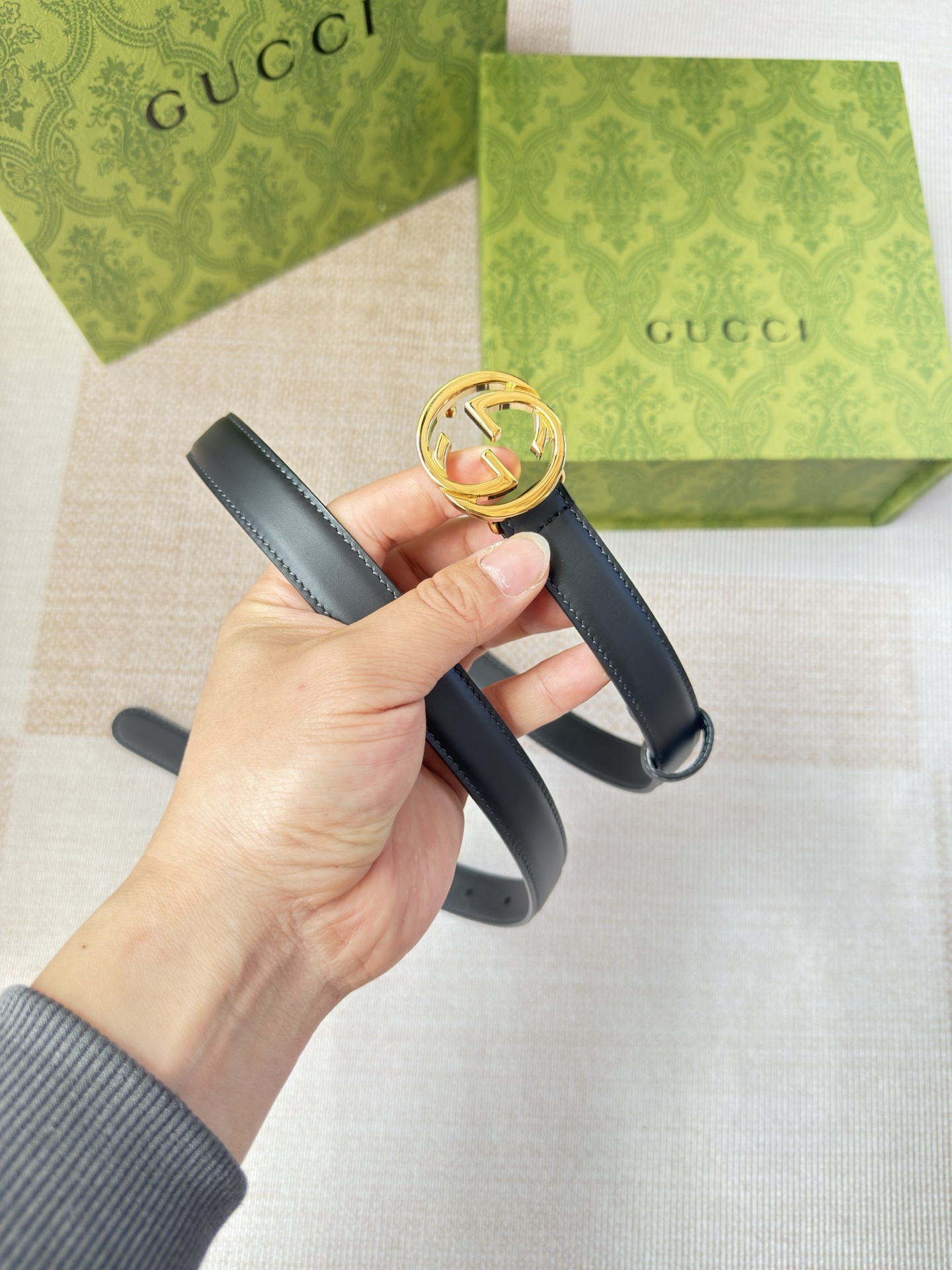 古驰双面小牛皮 搭配精品扣,原产皮料定制，专柜宽度2.0cm