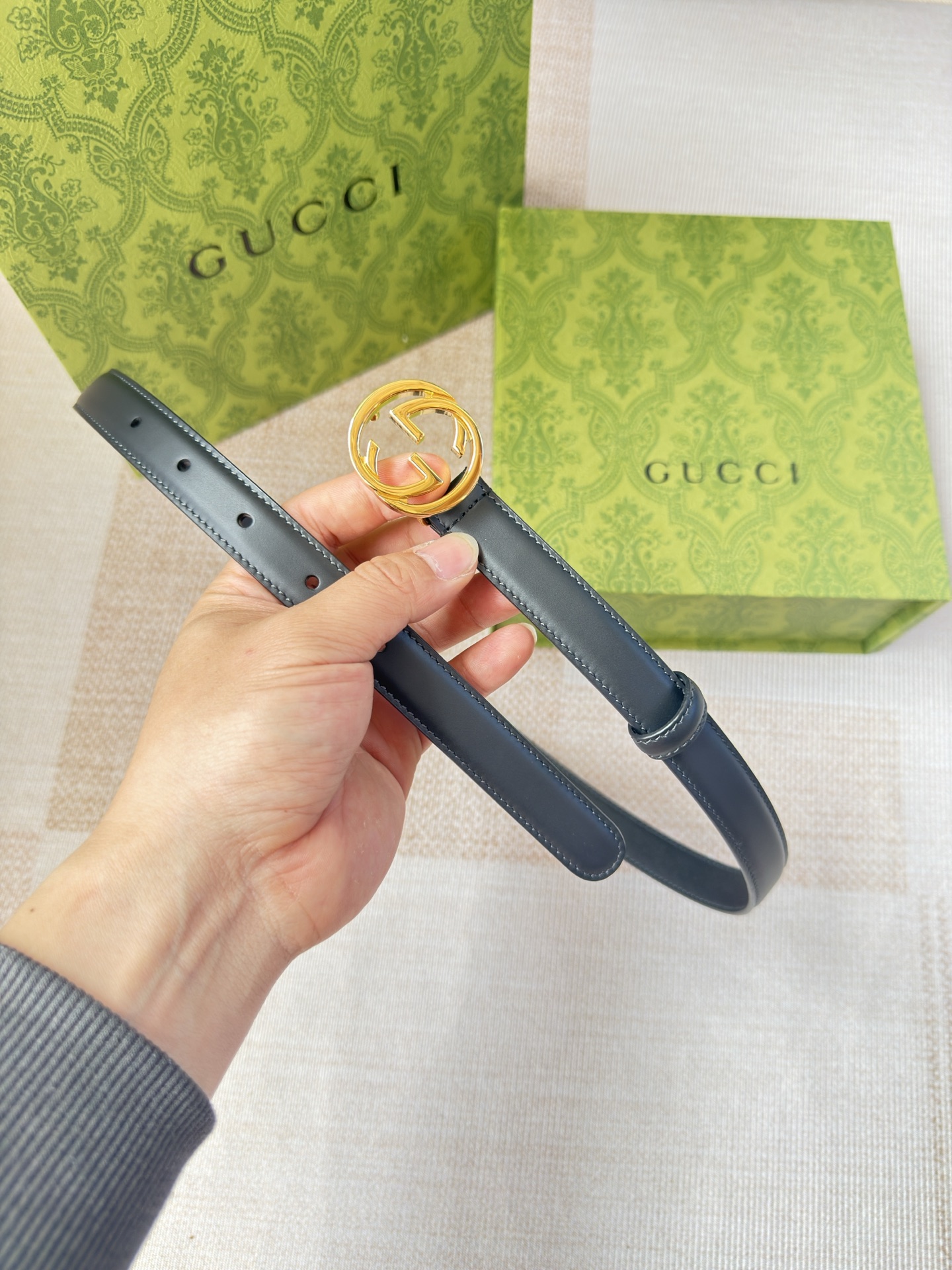 古驰双面小牛皮 搭配精品扣,原产皮料定制，专柜宽度2.0cm