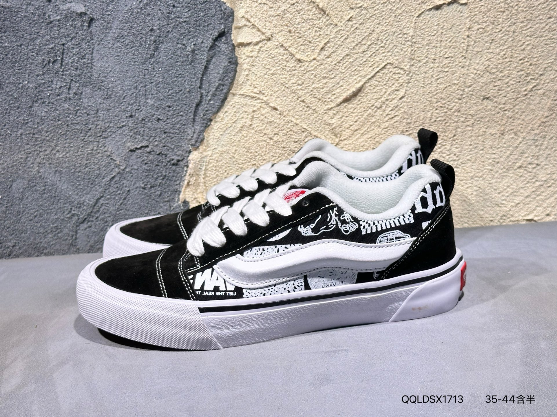 💰110 Vans Knu-Skool VR3 LX 面包鞋 黑红拼接低帮复古休闲硫化板鞋 VN0009QCKNU #肥胖版大LOGO QQLDSX1713