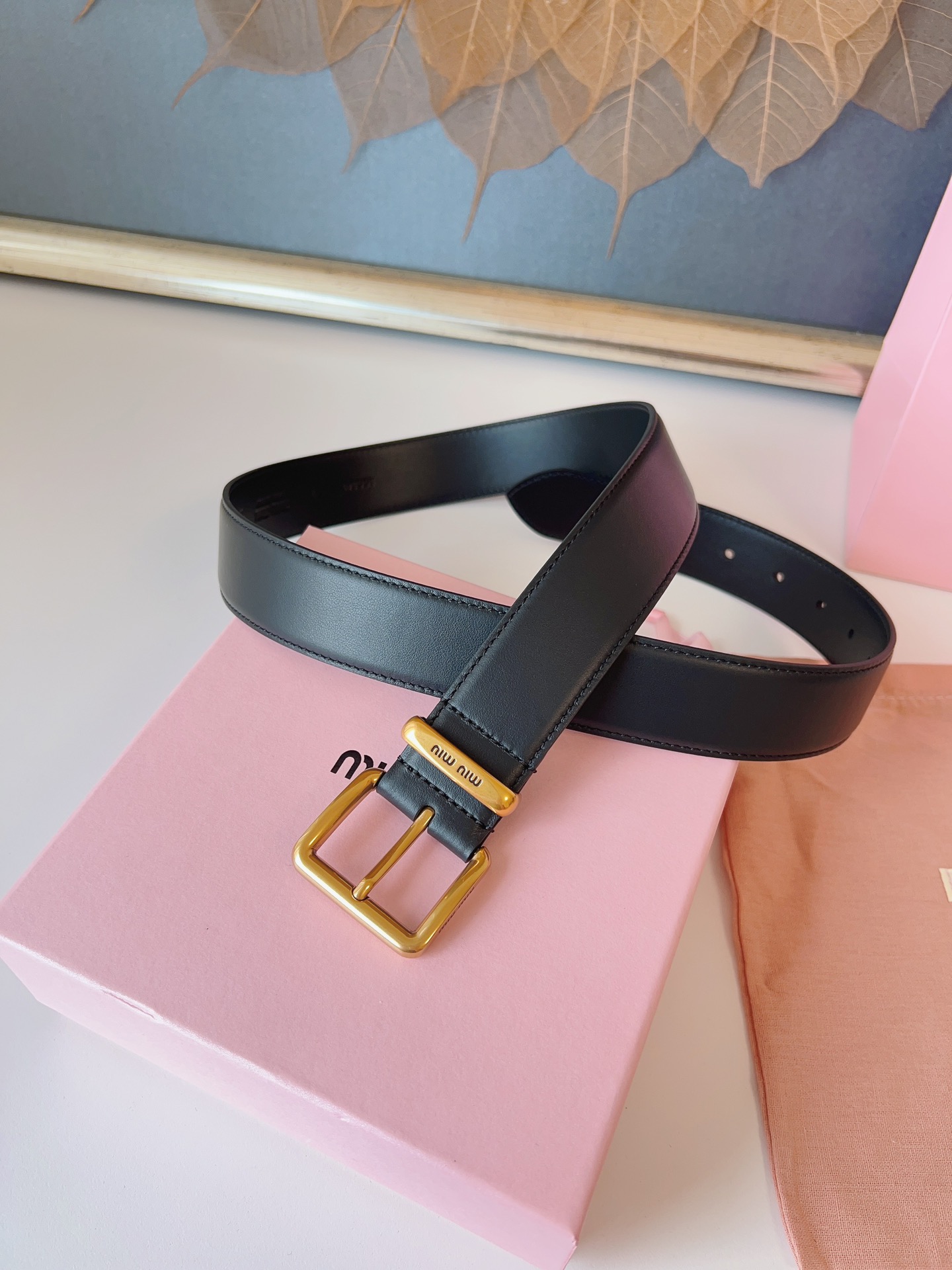 Elegant Miumiu Leather Belt with Logo, Double-sided Calves, Metal Buttons, Laser Engraved. - 图片 7