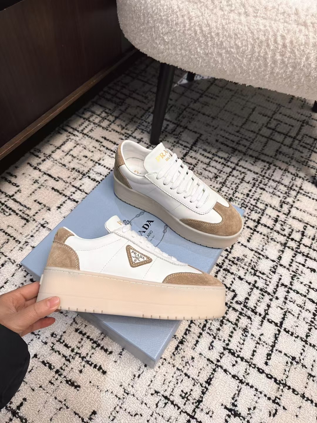 Prada Women's 25SS Runway Sneakers - Leather & Suede, Thick Sole 5 a1740230682770 4375