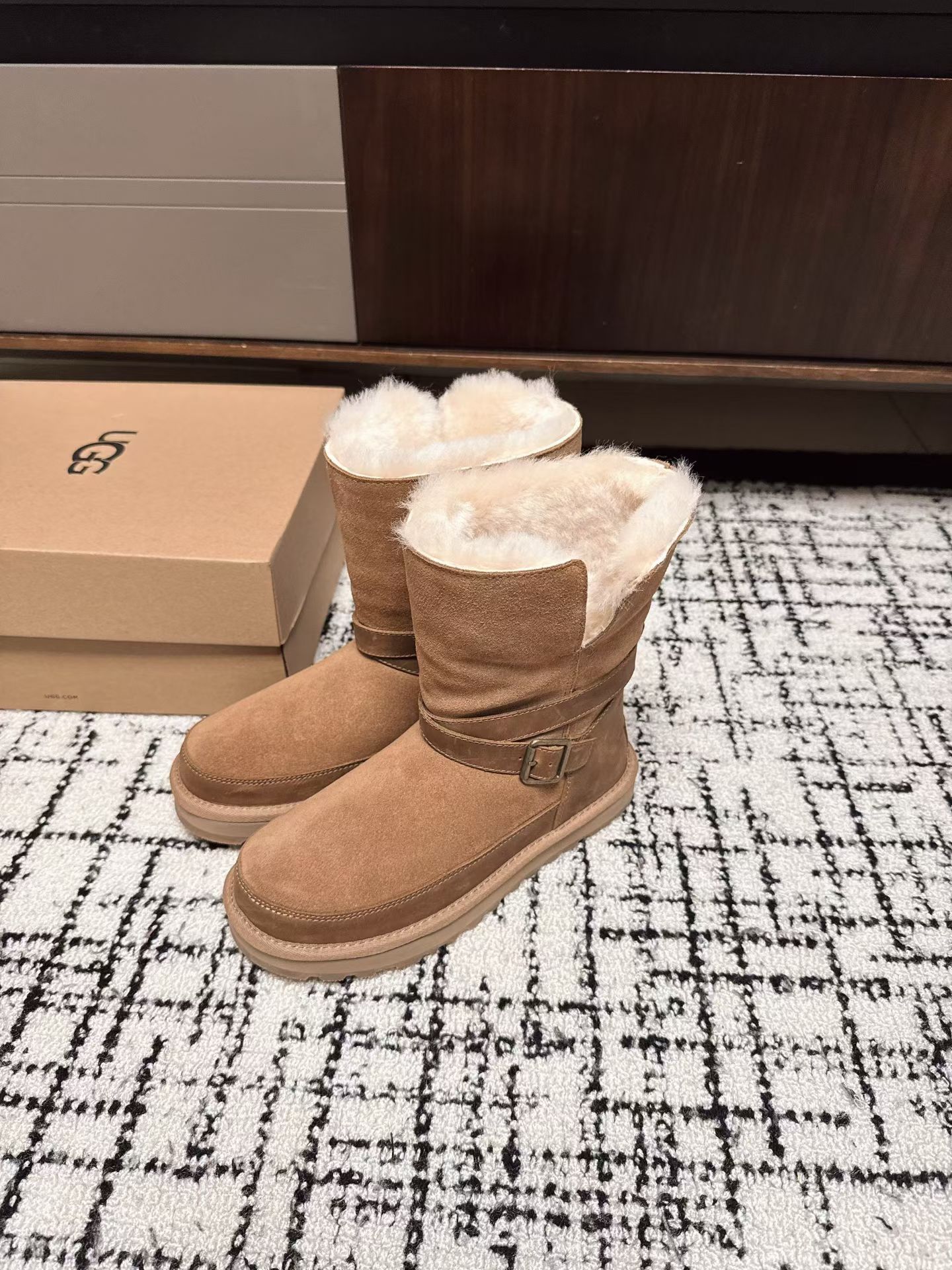 Ugg Women's Classic Short II Buckle Boot, Chestnut Suede, Warm & Stylish 4 a1760857567878 5015