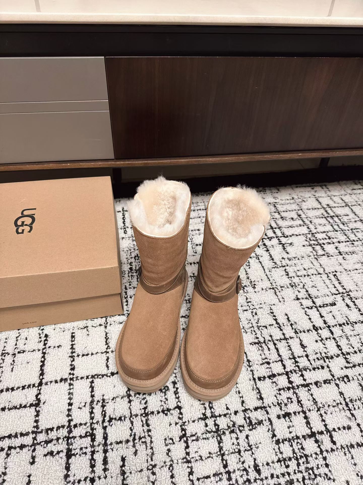 Ugg Women's Classic Short II Buckle Boot, Chestnut Suede, Warm & Stylish 3 a1760857567878 8370